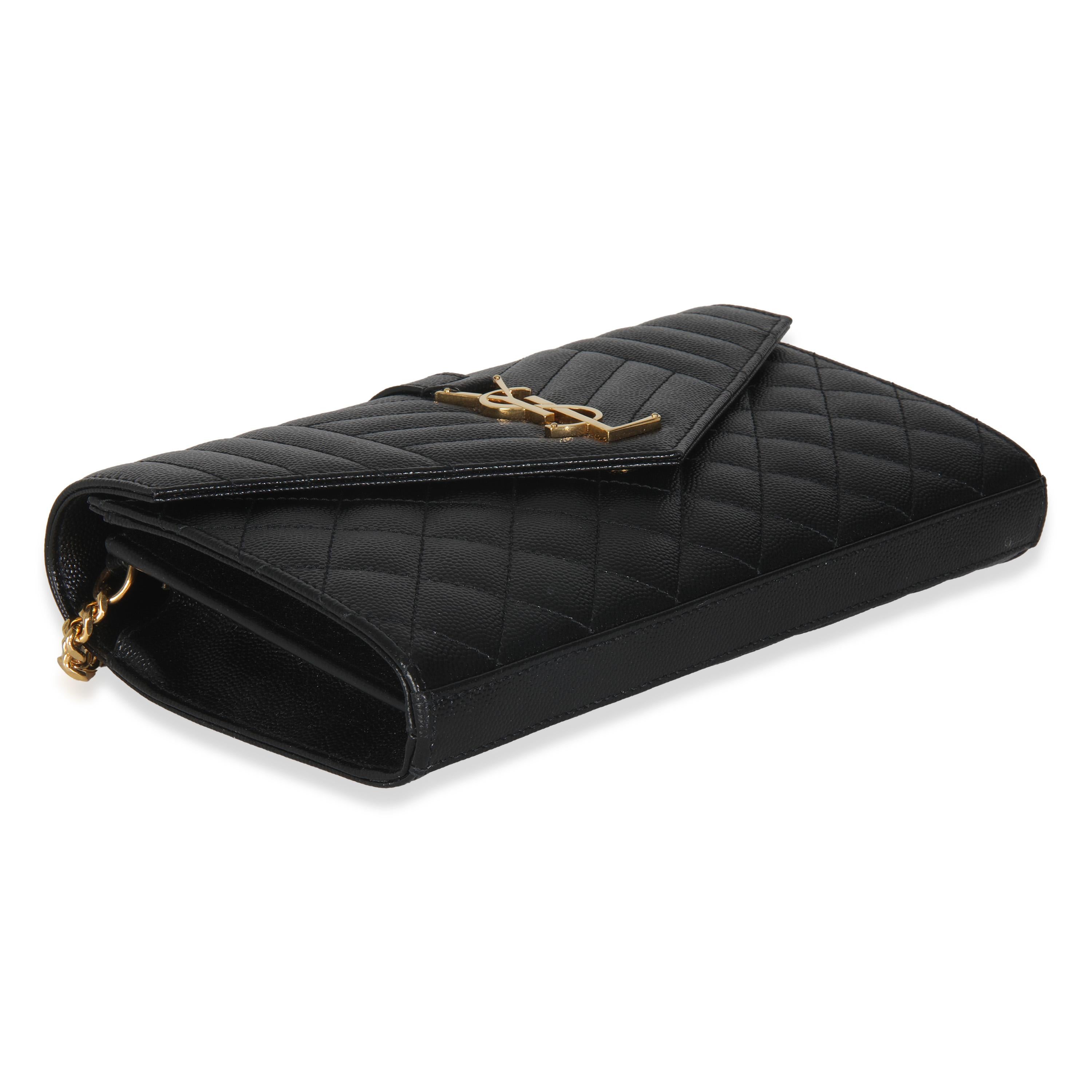 Saint Laurent Black Grain De Poudre Matelasse Triquilt Monogram Chain Wallet For Sale 3