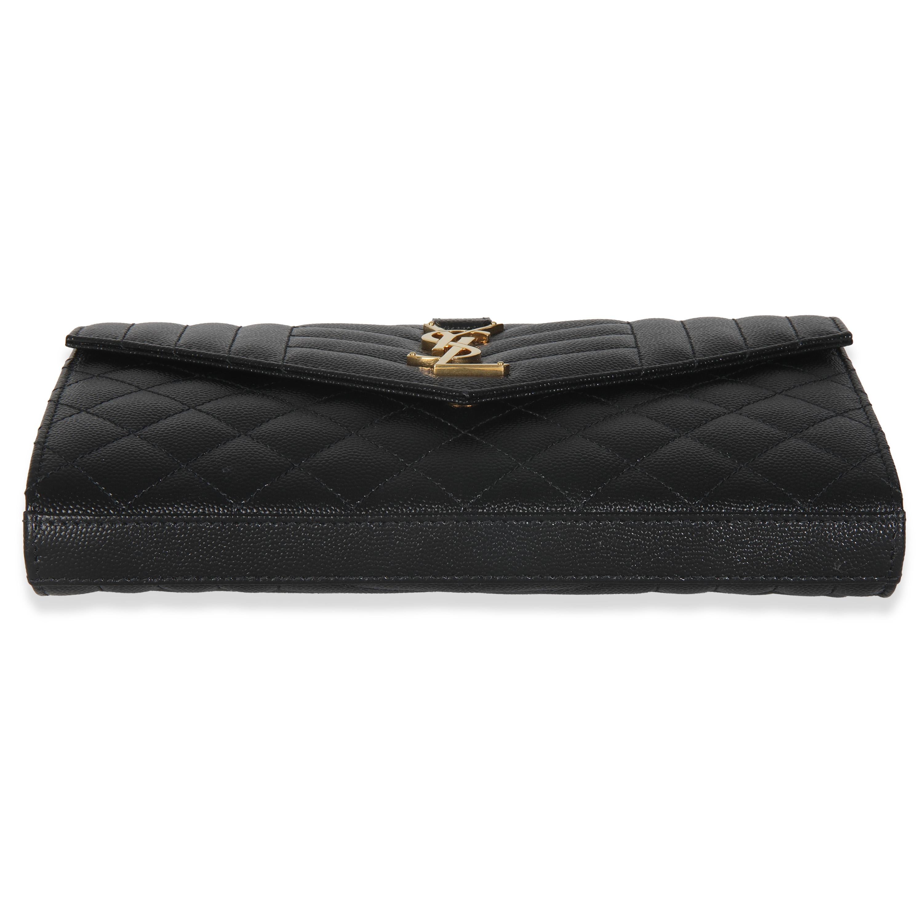 Saint Laurent Black Grain De Poudre Matelasse Triquilt Monogram Chain Wallet For Sale 4