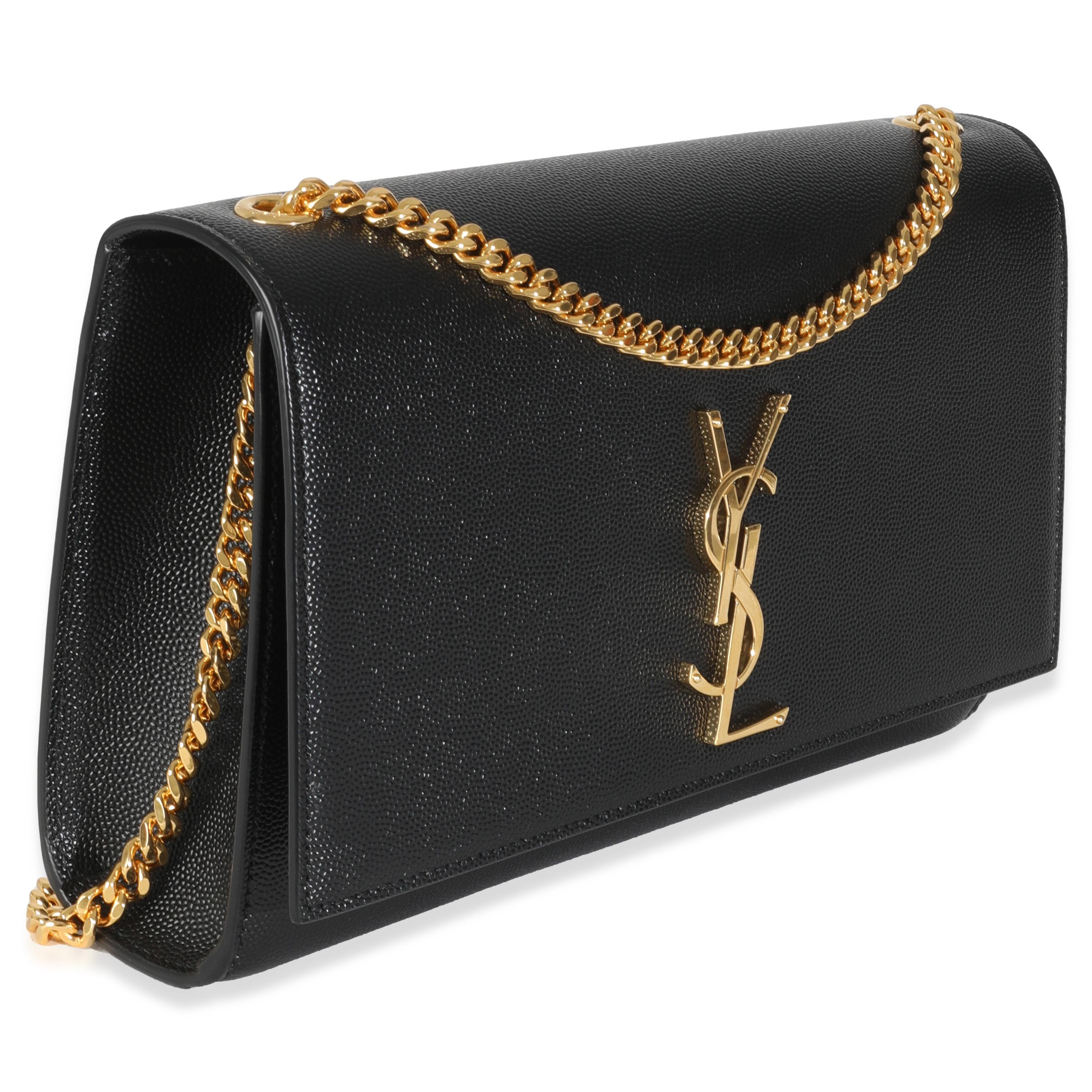 Saint Laurent Black Grain De Poudre Medium Kate Chain Bag In Excellent Condition For Sale In New York, NY