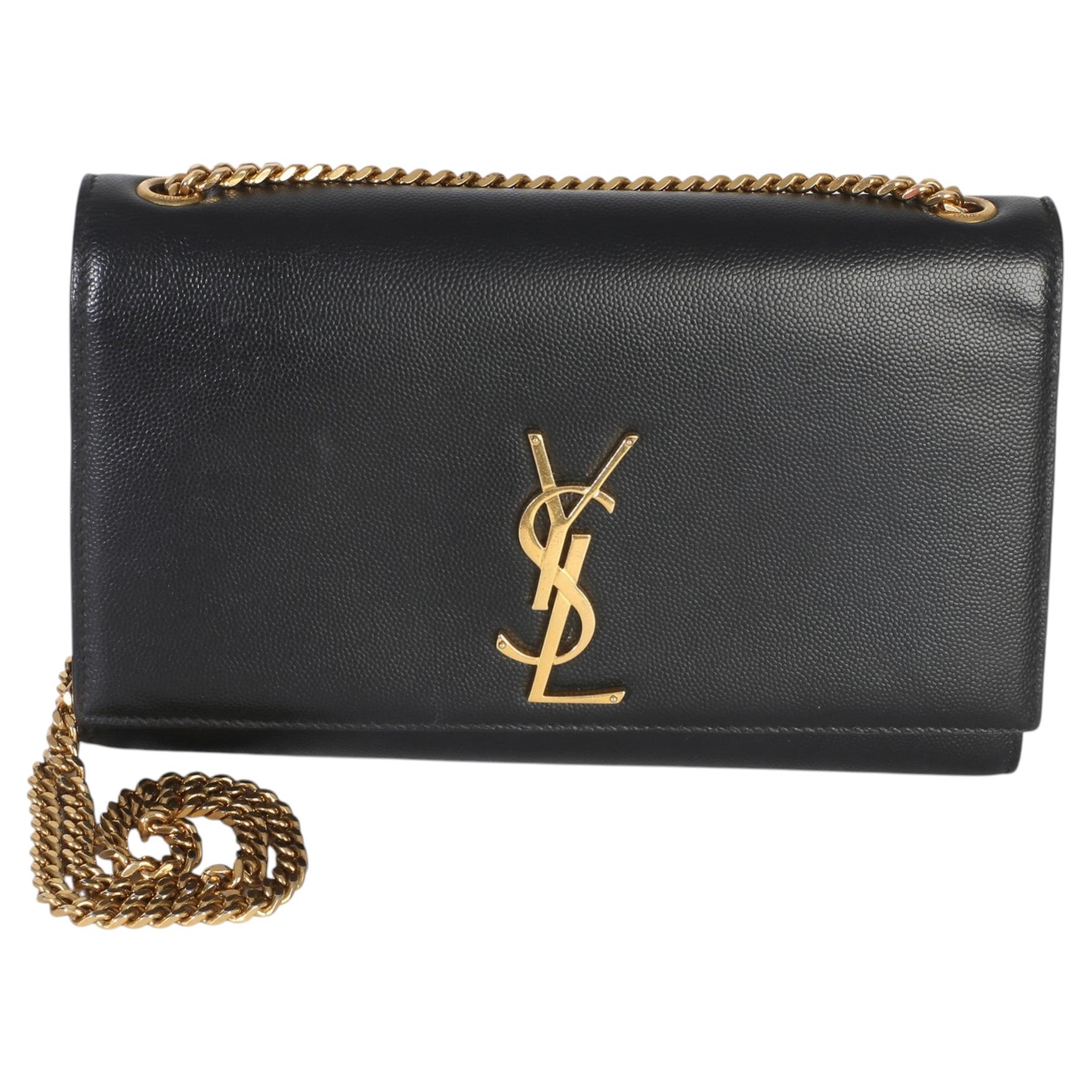 Saint Laurent Black Grain De Poudre Medium Kate Chain Bag