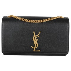 Saint Laurent Black Grain De Poudre Medium Kate Chain Bag