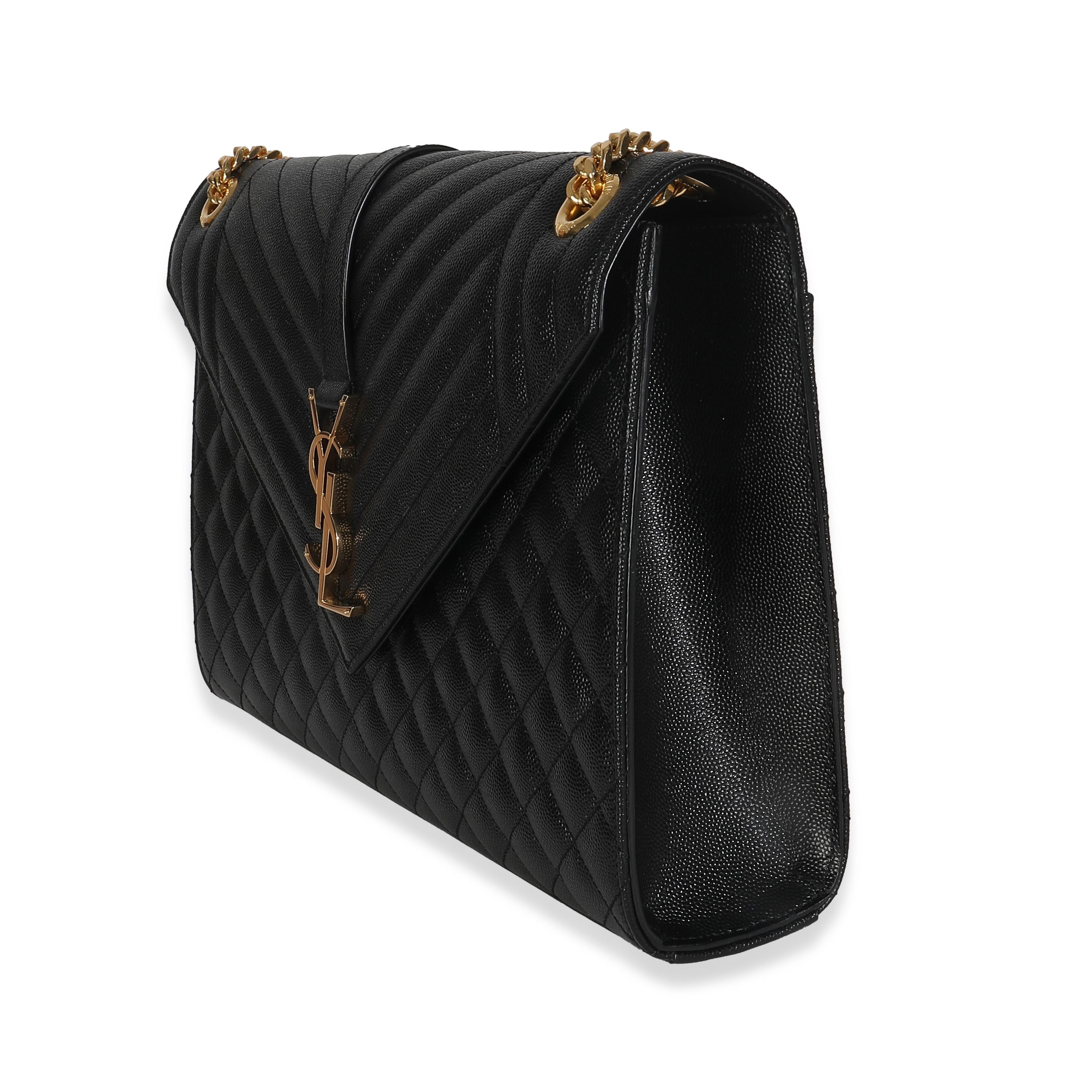 Saint Laurent Black Grain De Poudre Mixed Matelasse Large Triquilt Satchel Excellent état - En vente à New York, NY