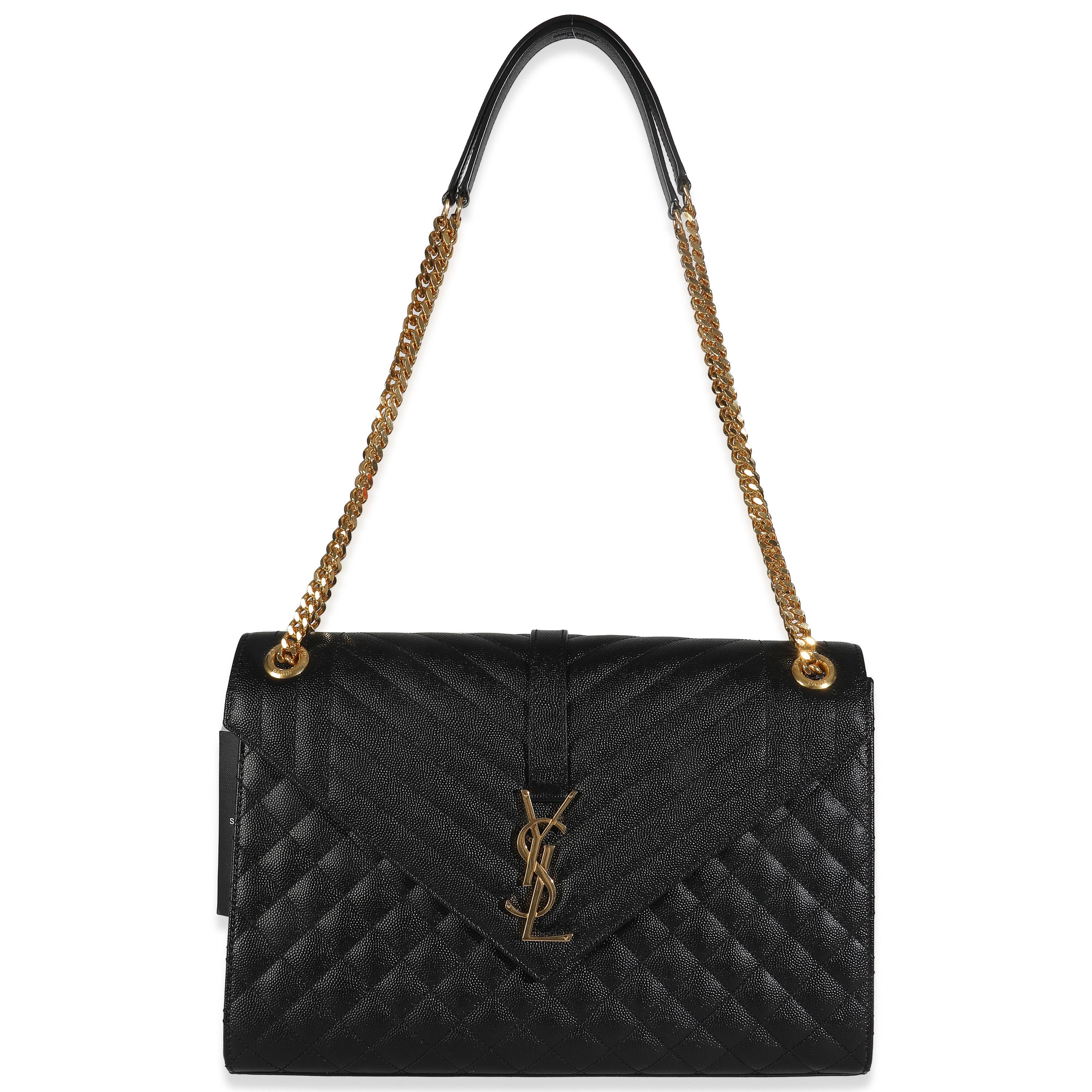 Saint Laurent Black Grain De Poudre Mixed Matelasse Large Triquilt Satchel en vente 1