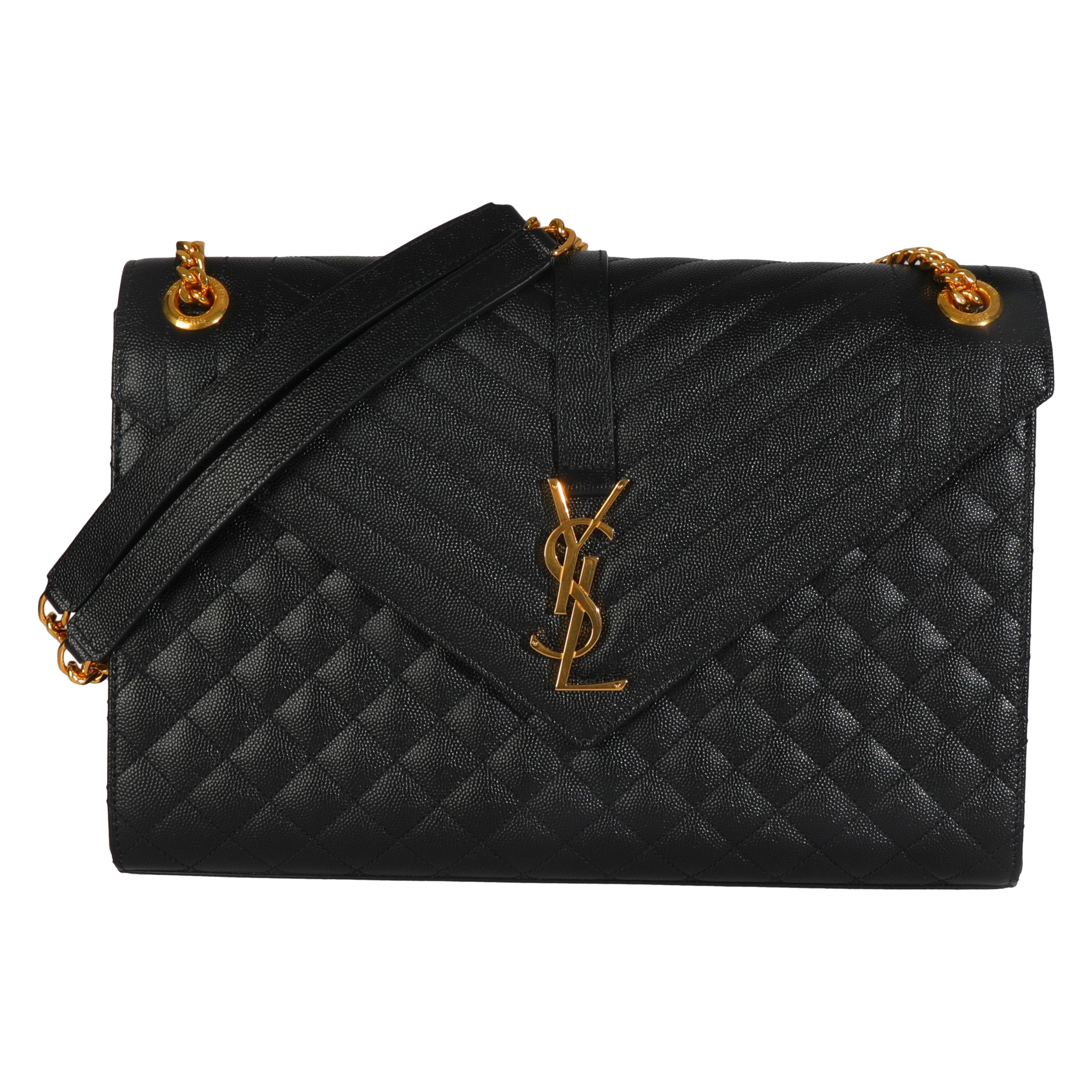 Saint Laurent Black Grain De Poudre Mixed Matelasse Large Triquilt Satchel