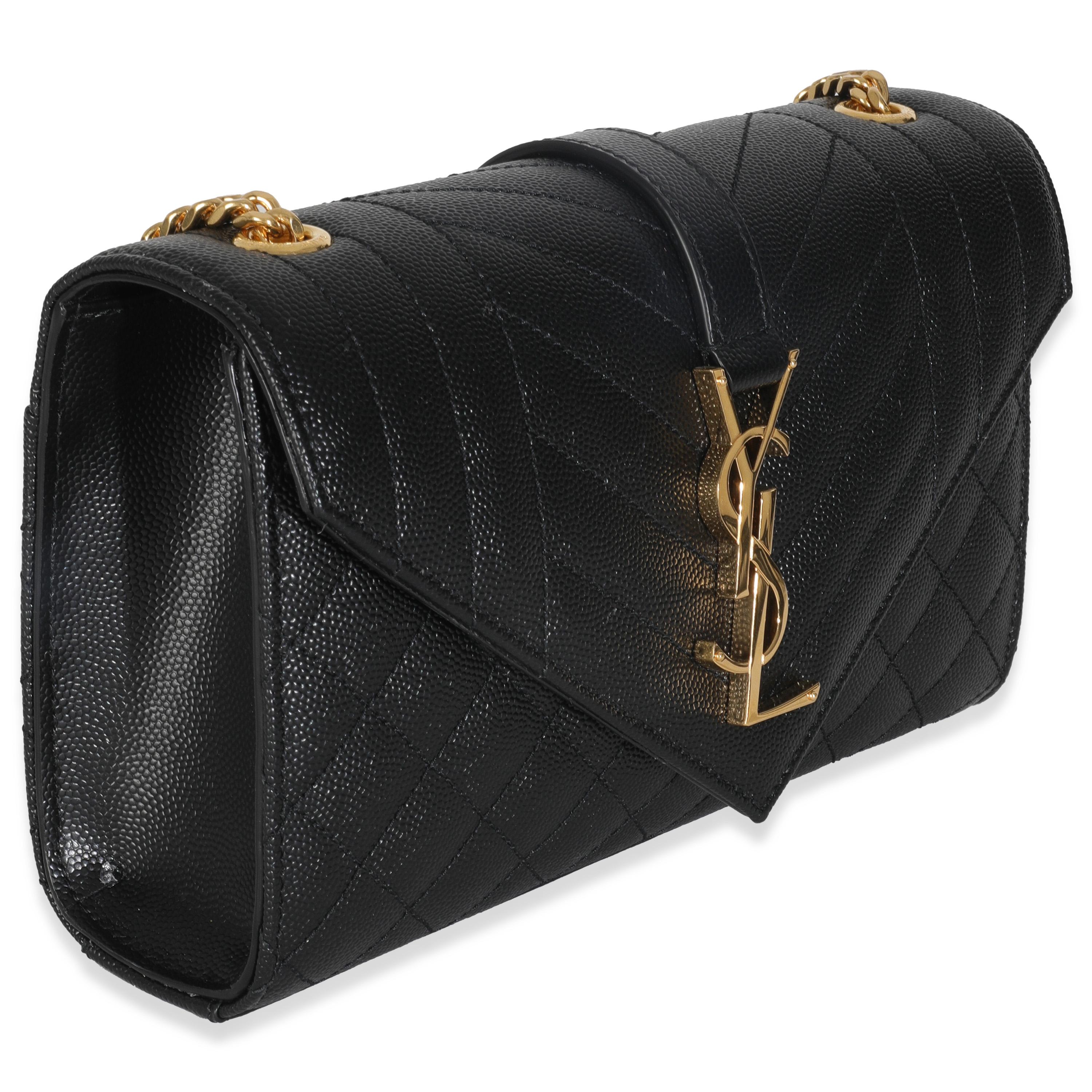 Noir Saint Laurent Black Grain De Poudre Mixed Triquilt Small Monogram Envelope Flap en vente