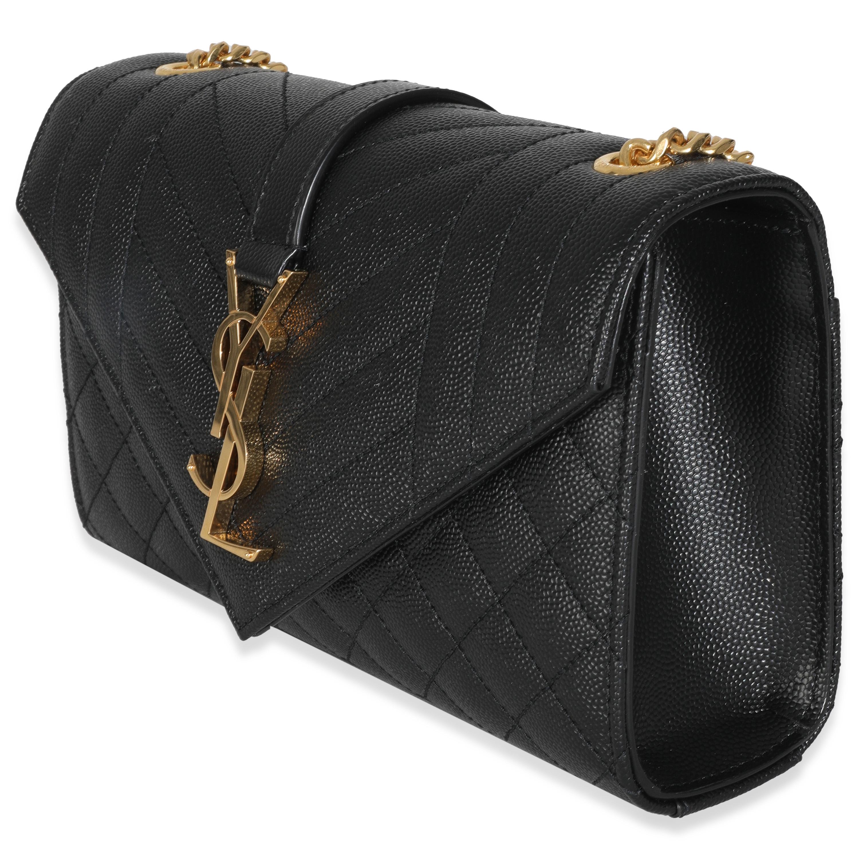 Saint Laurent Black Grain De Poudre Mixed Triquilt Small Monogram Envelope Flap Excellent état - En vente à New York, NY