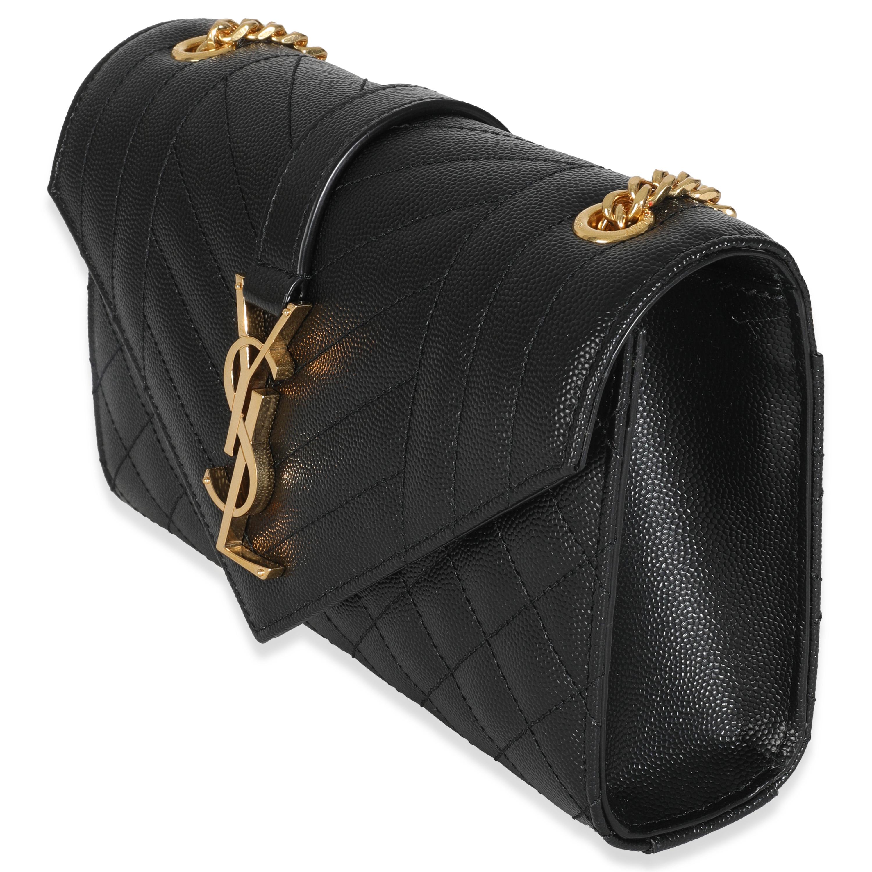 Donna Saint Laurent Nero Grain De Poudre Misto Triquilt Busta Piccola Monogram Flap in vendita