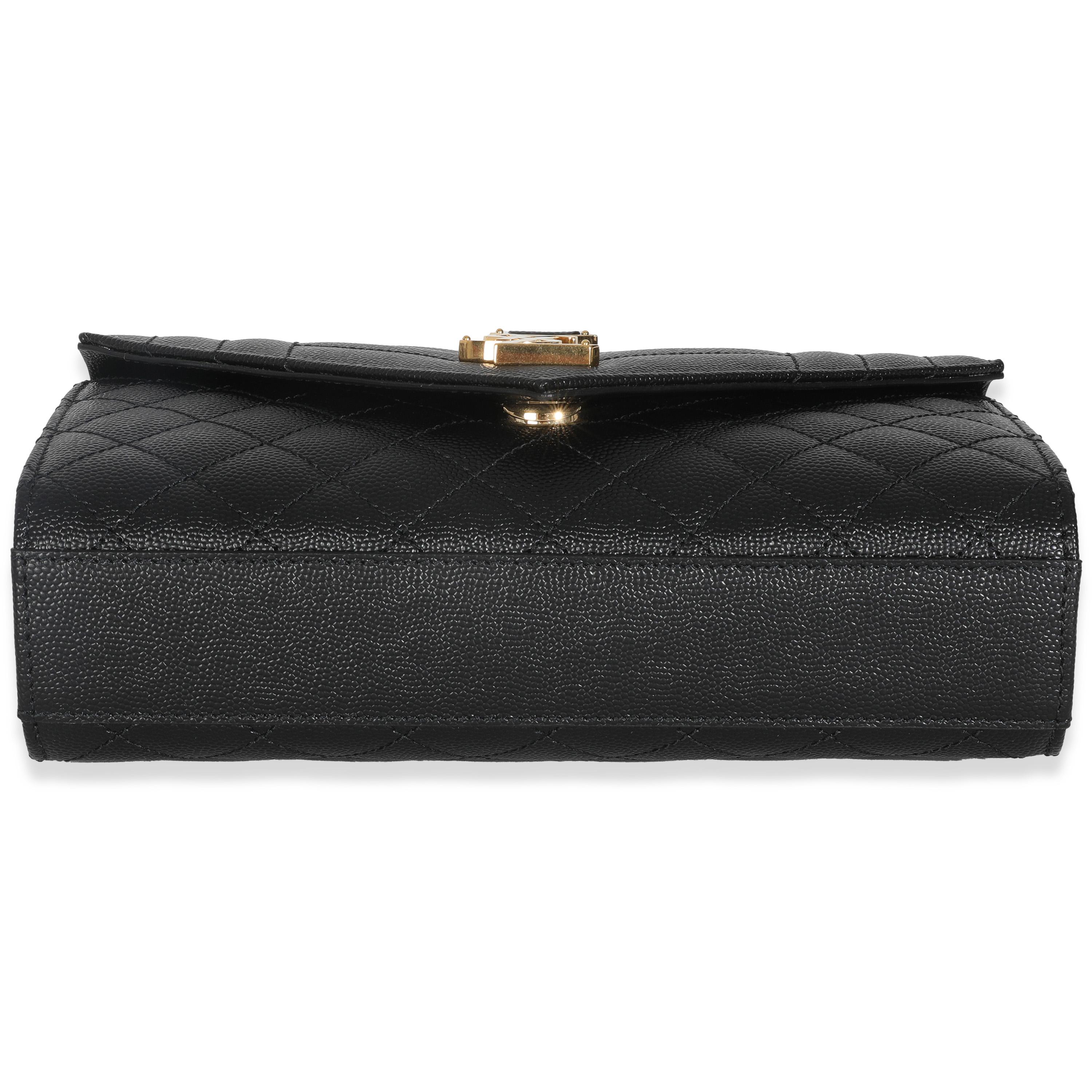 Saint Laurent Black Grain De Poudre Mixed Triquilt Small Monogram Envelope Flap en vente 2