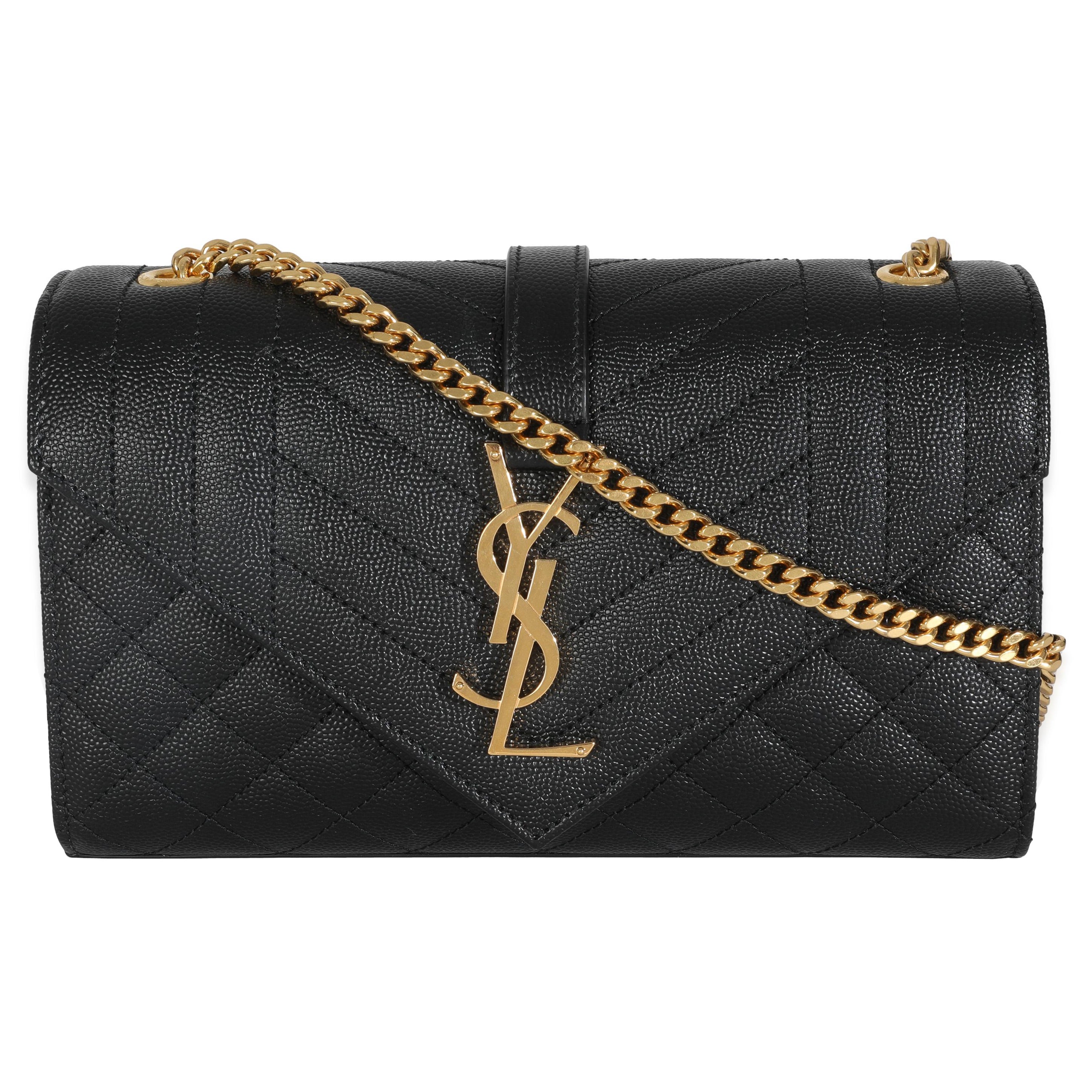 Saint Laurent Black Grain De Poudre Mixed Triquilt Small Monogram Envelope Flap en vente
