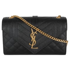 Saint Laurent Black Grain De Poudre Mixed Triquilt Small Monogram Envelope Flap
