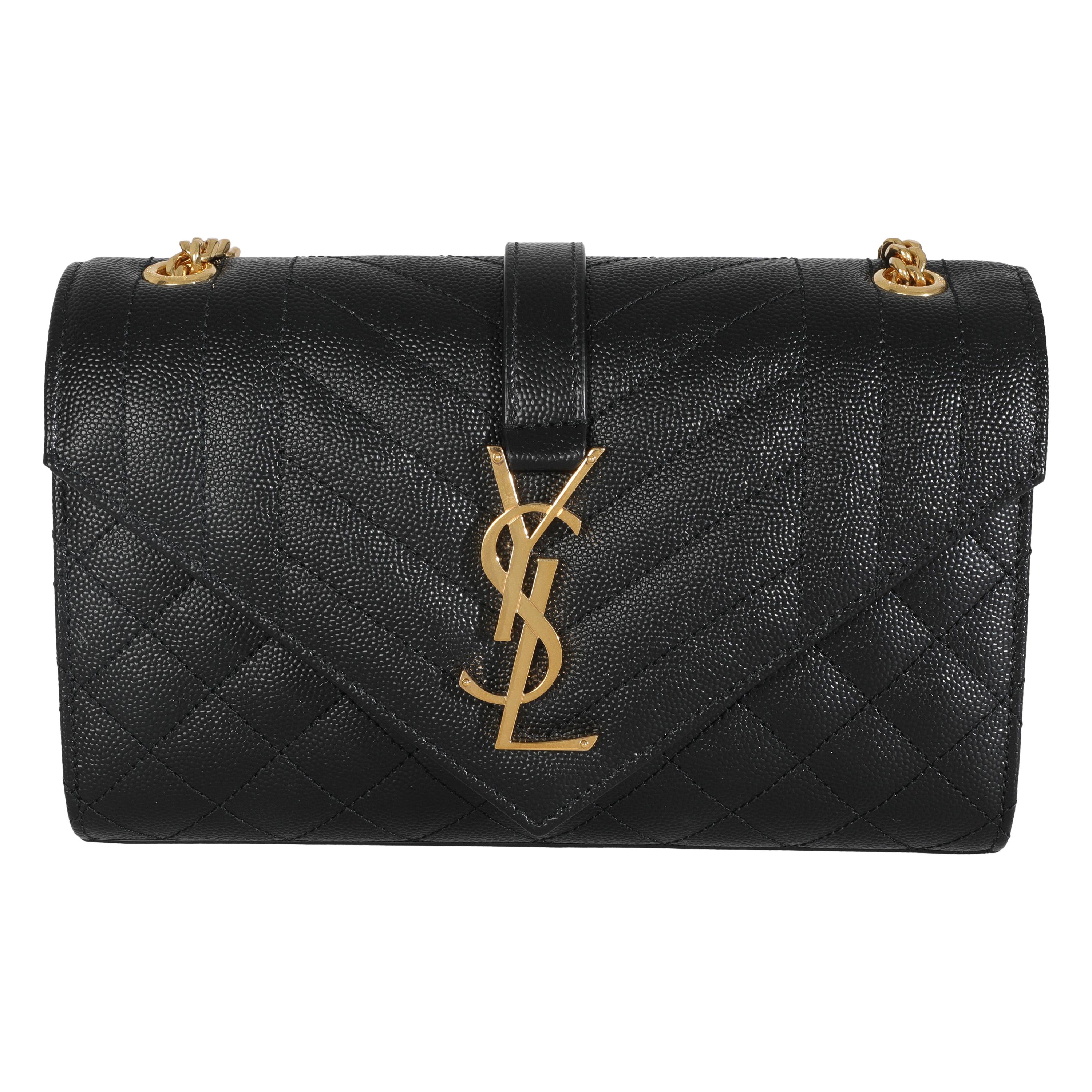 Saint Laurent Nero Grain De Poudre Misto Triquilt Busta Piccola Monogram Flap