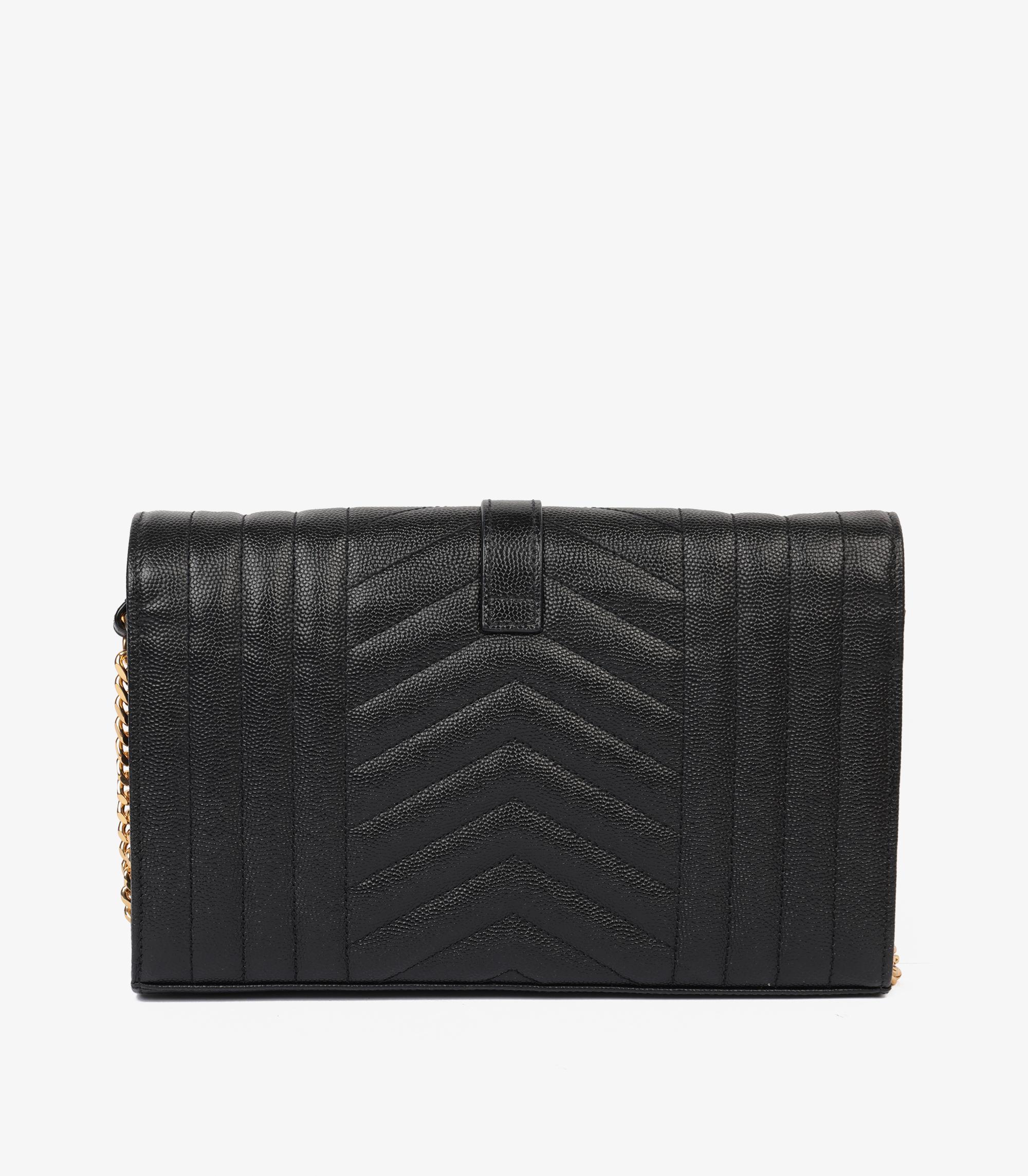 Saint Laurent Black Grain de Poudre Quilted Leather Cassandre Wallet-on-Chain In Excellent Condition In Bishop's Stortford, Hertfordshire