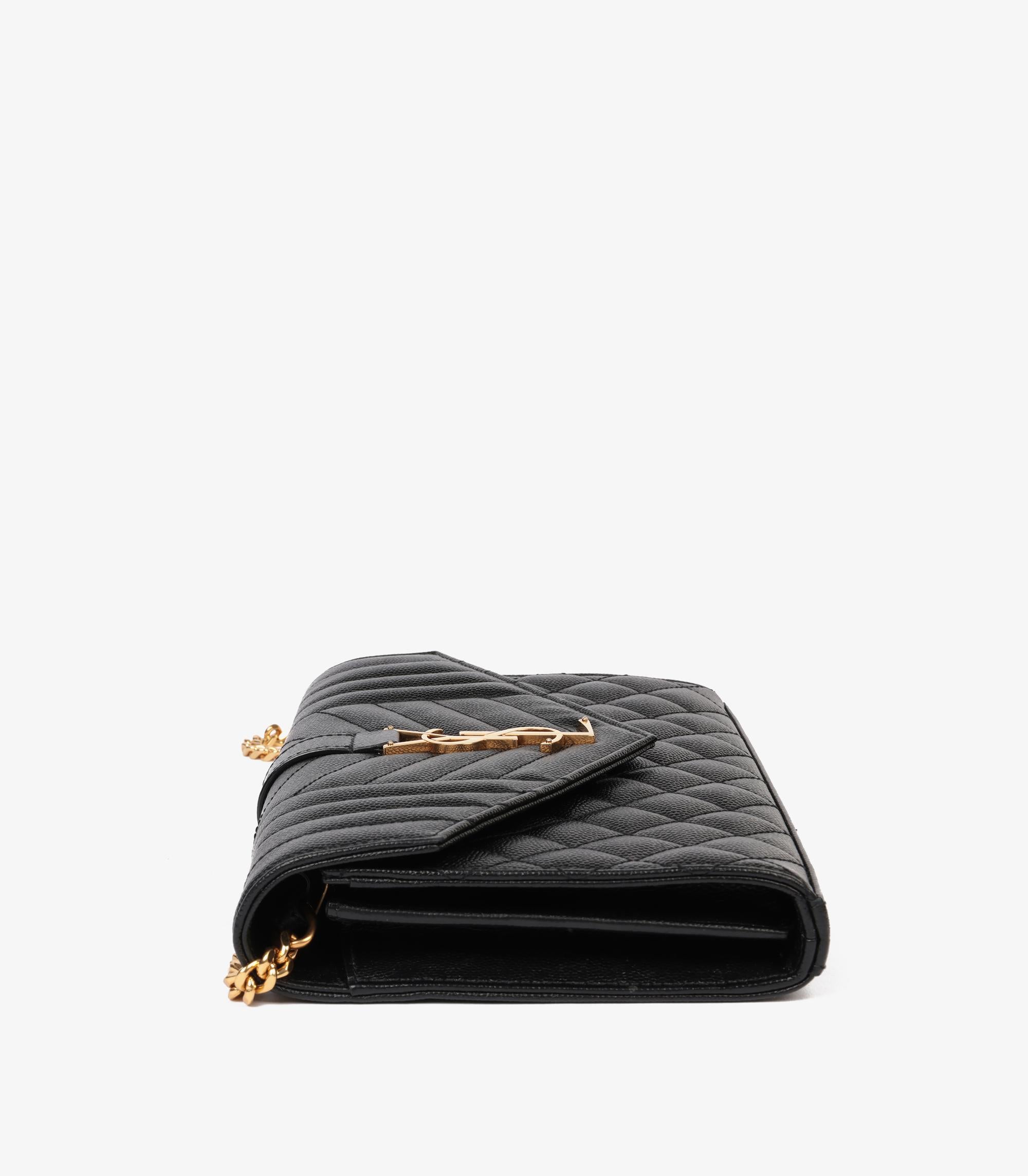 Women's or Men's Saint Laurent Black Grain de Poudre Quilted Leather Cassandre Wallet-on-Chain