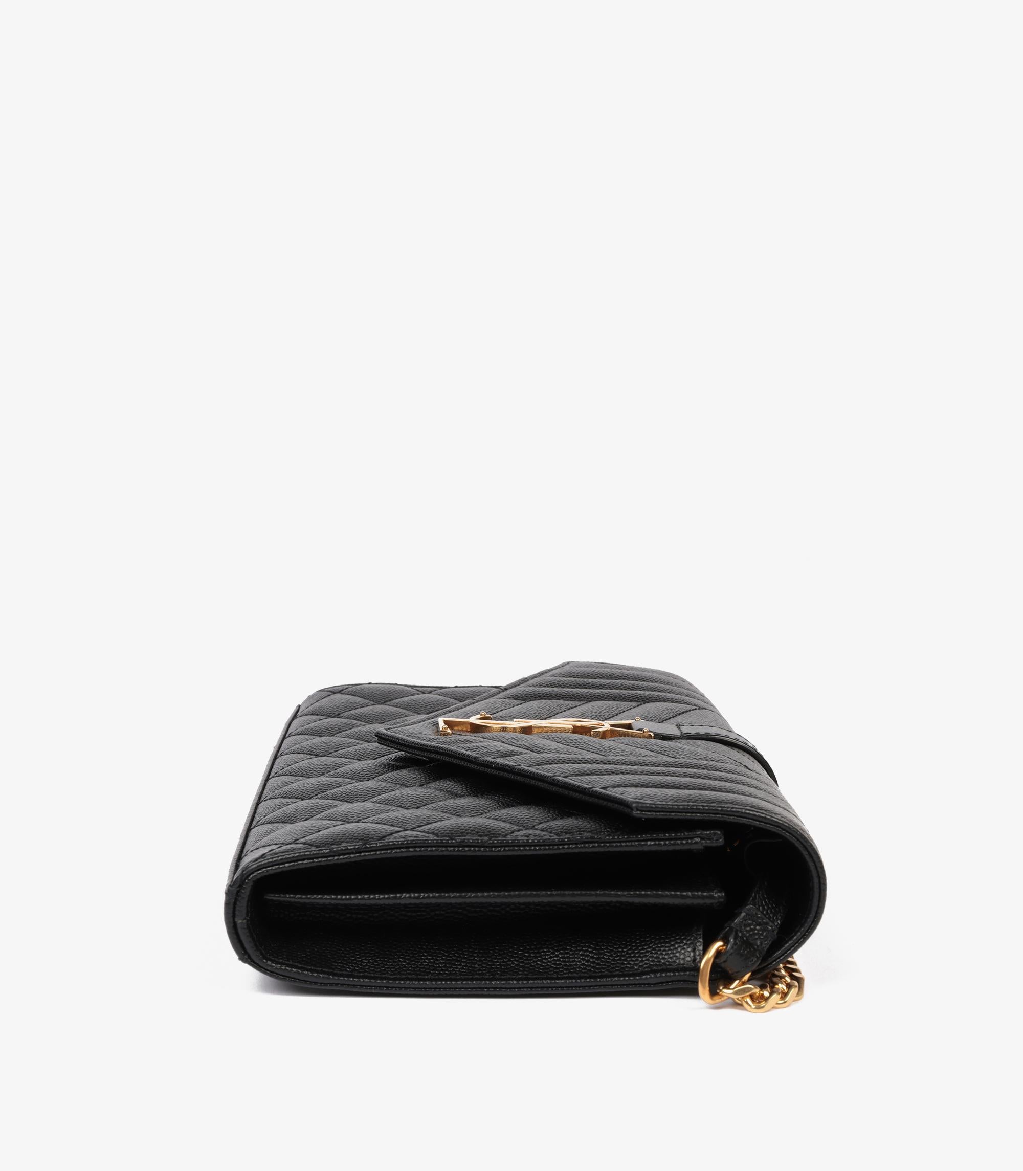 Saint Laurent Black Grain de Poudre Quilted Leather Cassandre Wallet-on-Chain 1