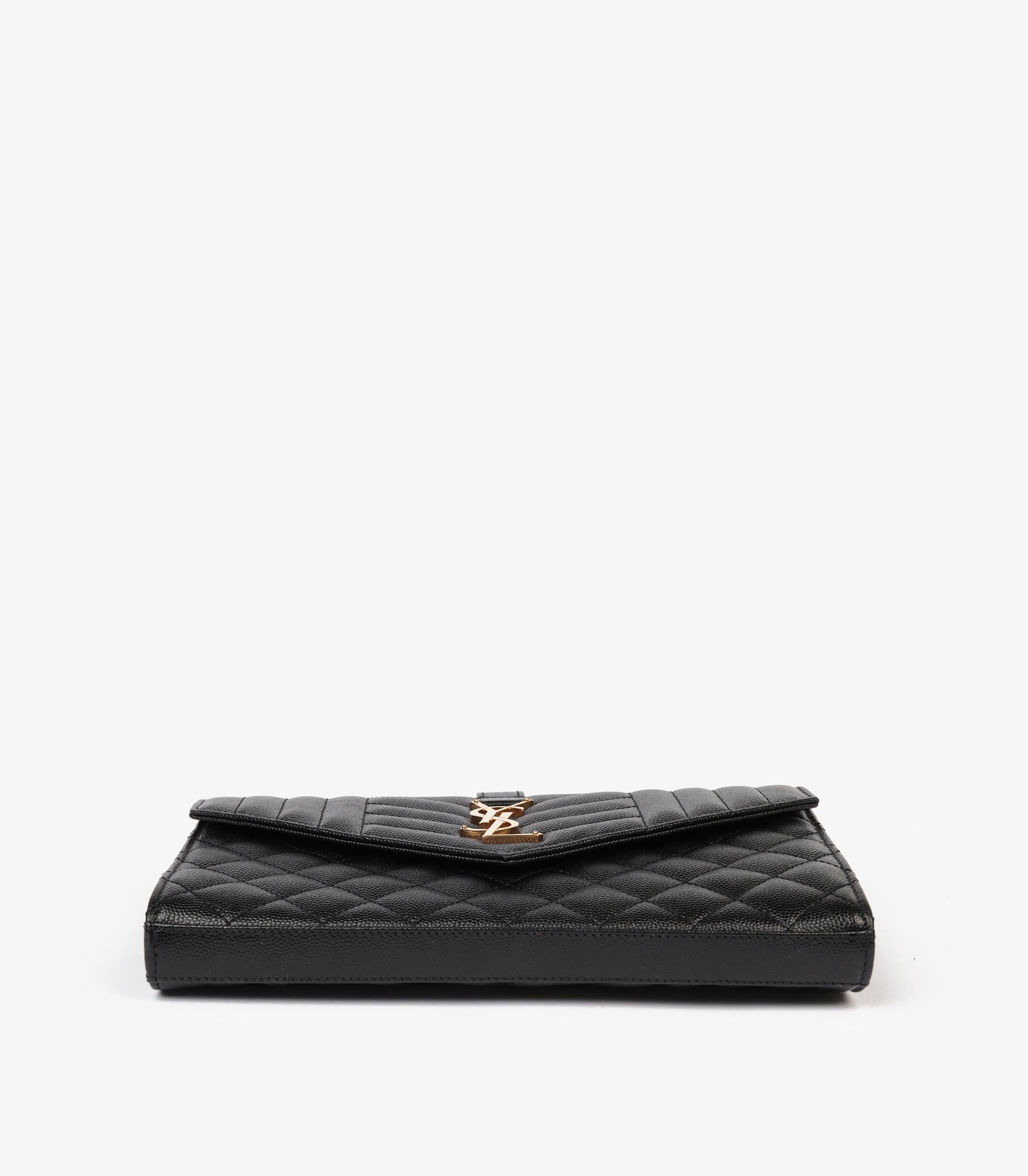 Saint Laurent Black Grain de Poudre Quilted Leather Cassandre Wallet-on-Chain 2
