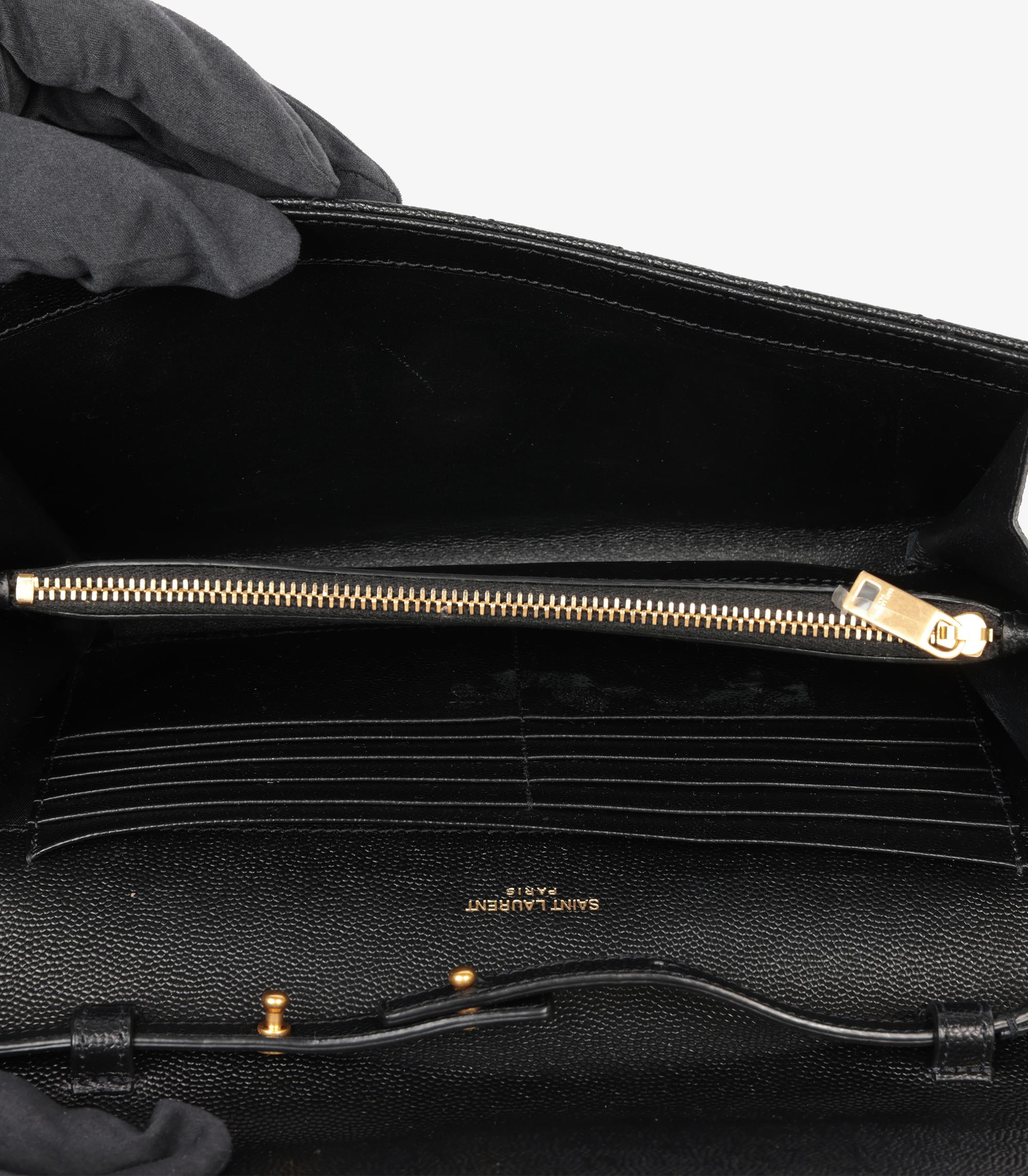 Saint Laurent Black Grain de Poudre Quilted Leather Cassandre Wallet-on-Chain 3