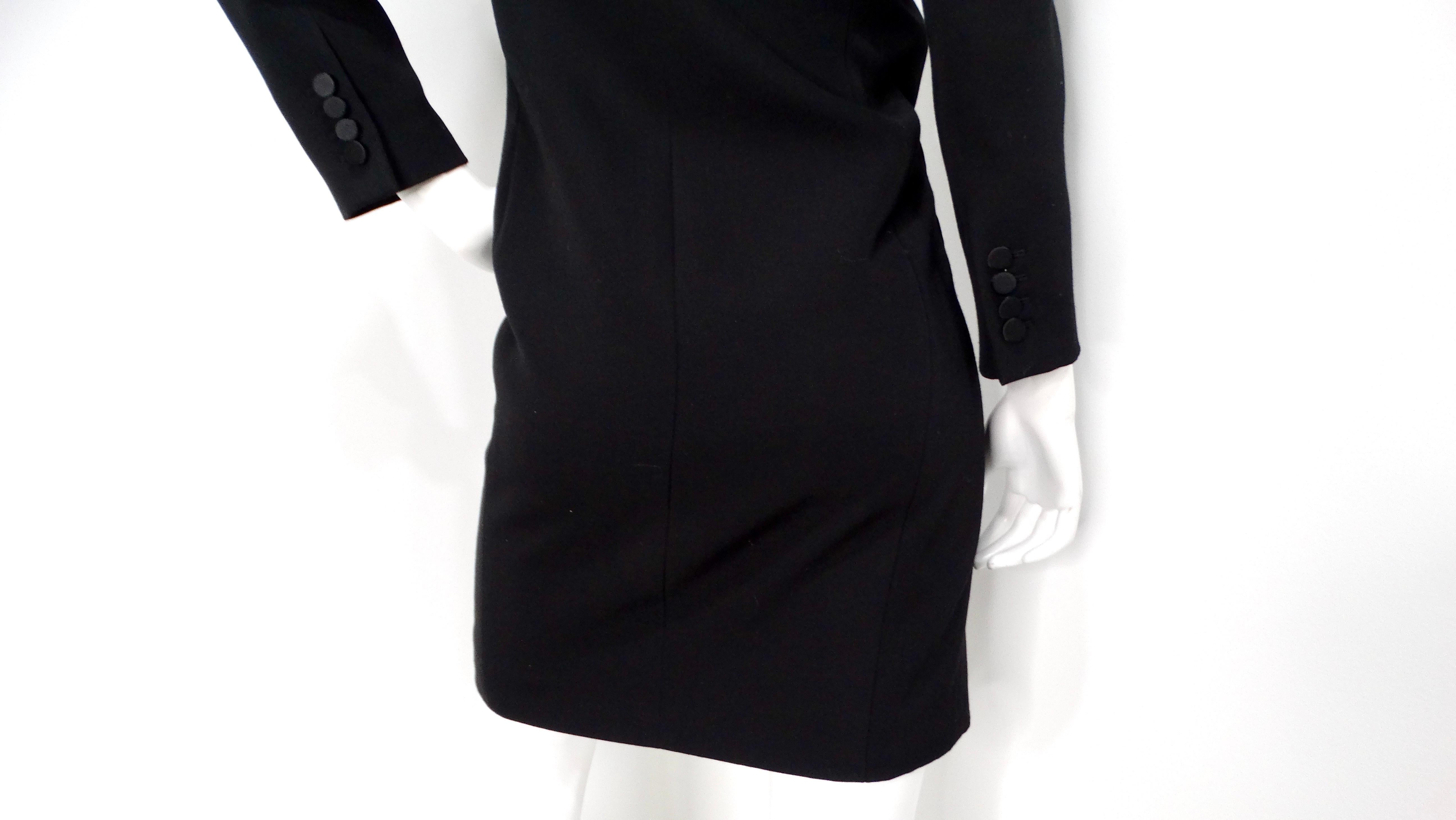 Saint Laurent Schwarzes Grain De Poudre Seidengefüttertes Smokingkleid im Angebot 2