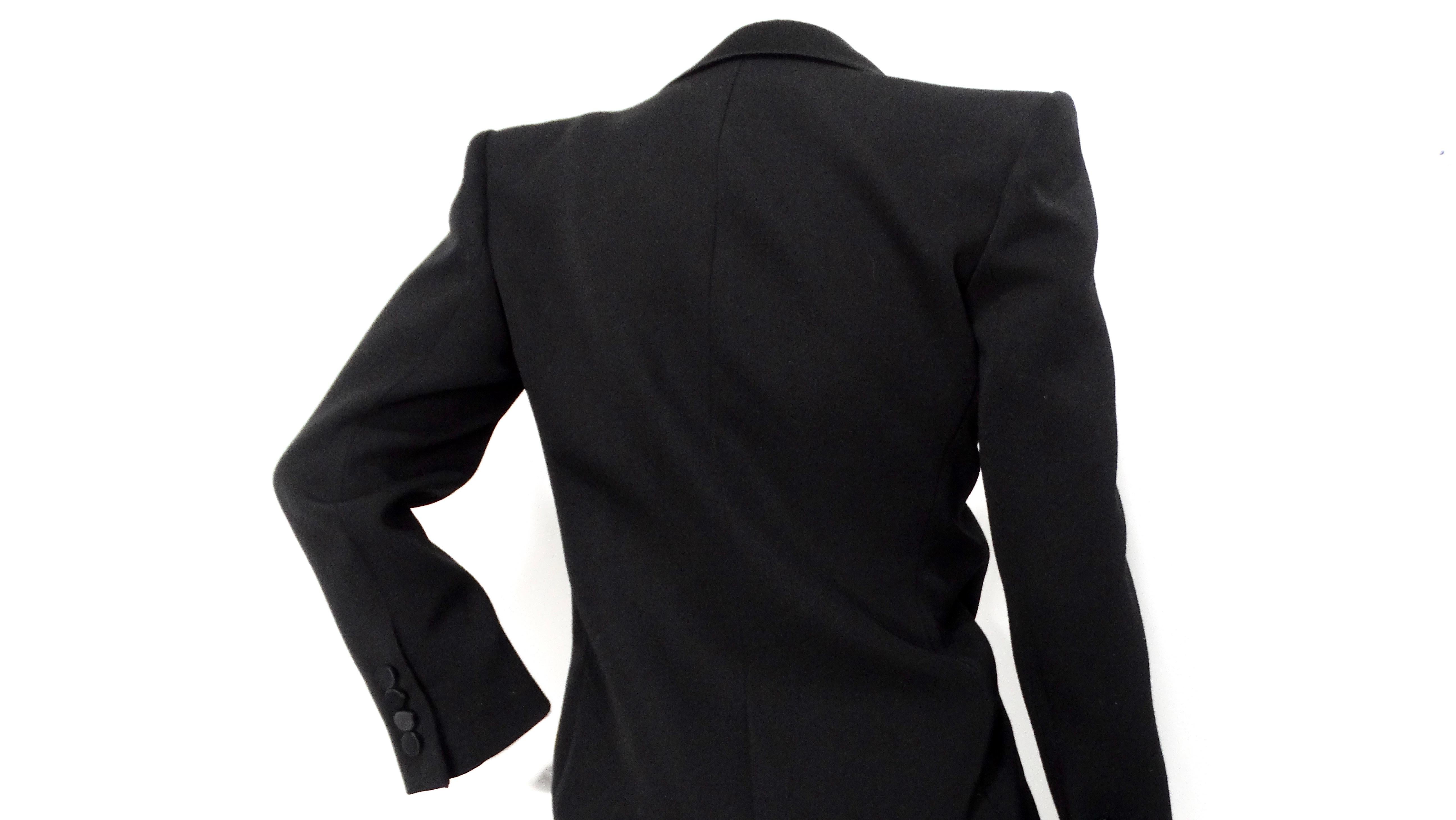 Saint Laurent Schwarzes Grain De Poudre Seidengefüttertes Smokingkleid im Angebot 3