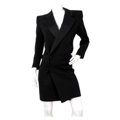 Saint Laurent Black Grain De Poudre Silk Lined Tuxedo Dress