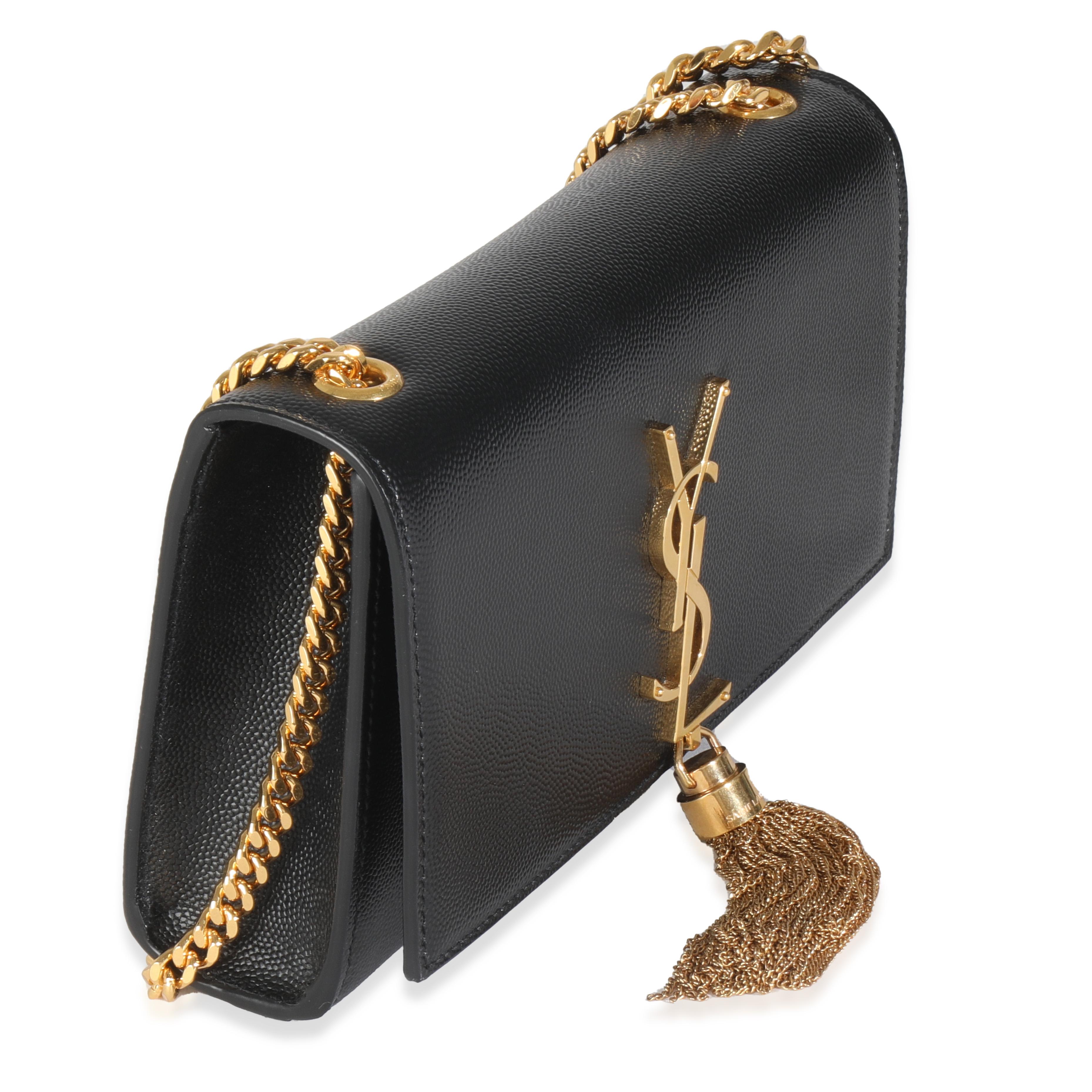 Saint Laurent Black Grain De Poudre Small Kate Tassel In Excellent Condition For Sale In New York, NY
