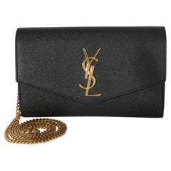 Portafoglio Saint Laurent nero "Grain de Poudre" con catena "Uptown"