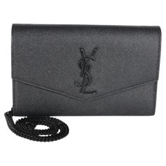Saint Laurent Black Grain de Poudre Uptown Chain Wallet