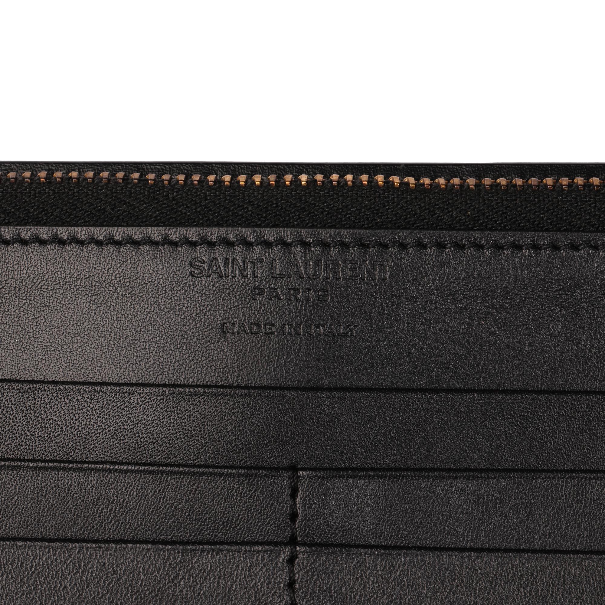 Saint Laurent Black Grain De Poudre Zip Around Wallet With Strap 2