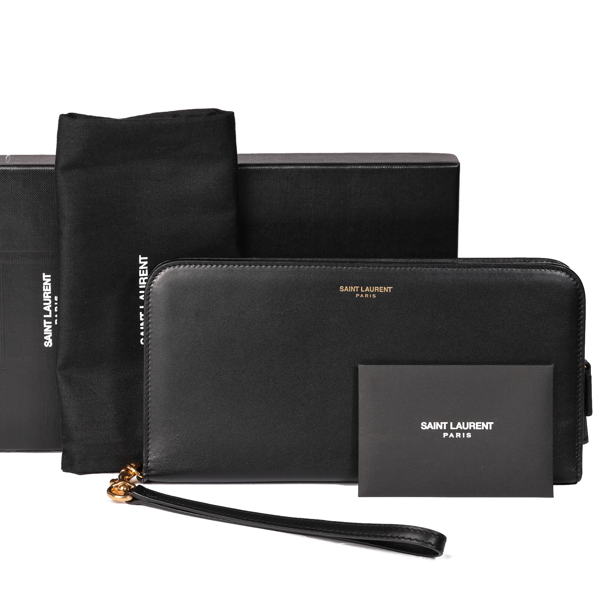 Saint Laurent Black Grain De Poudre Zip Around Wallet With Strap 3