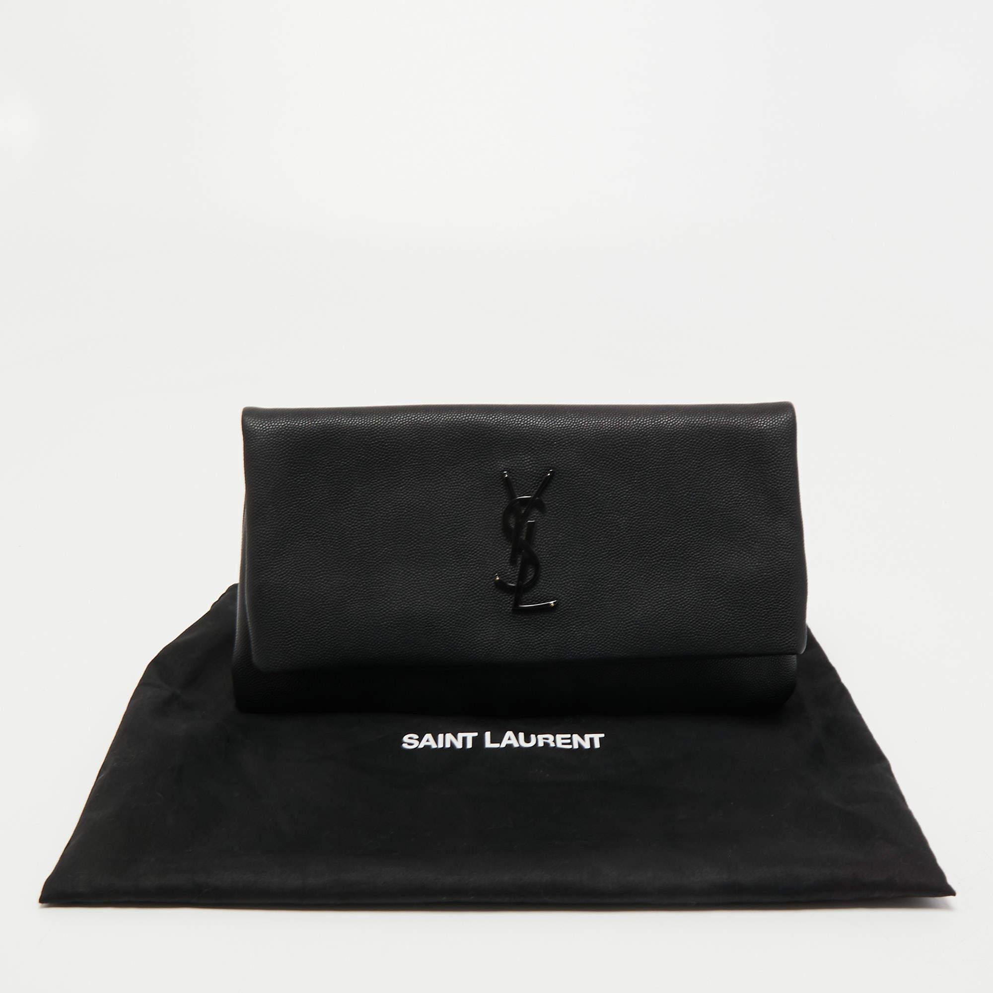 Saint Laurent Black Grain Leather West Hollywood Fold Over Clutch 8