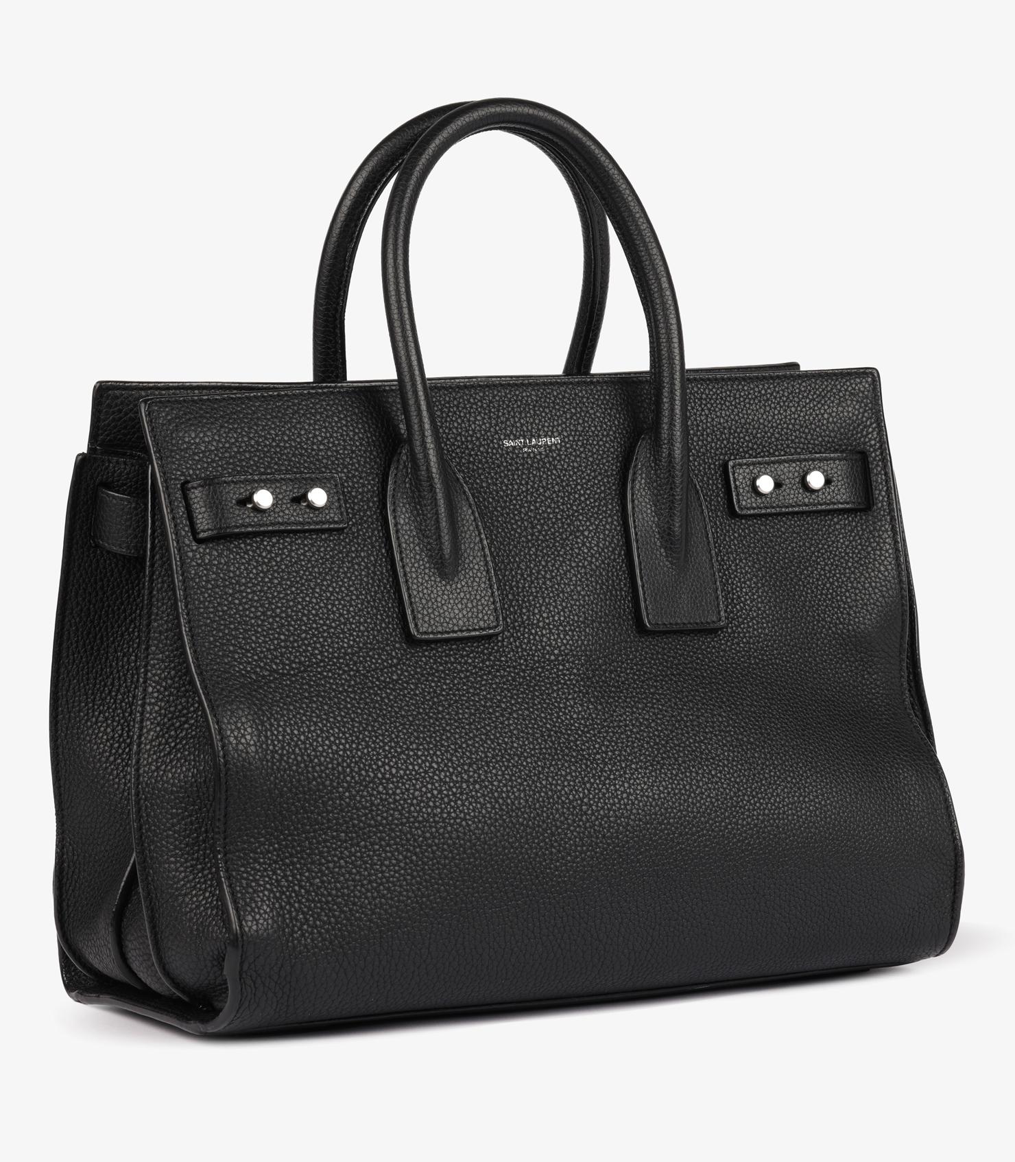 Nero Saint Laurent Black Grained Calfskin Leather Souple Small Sac De Jour in vendita