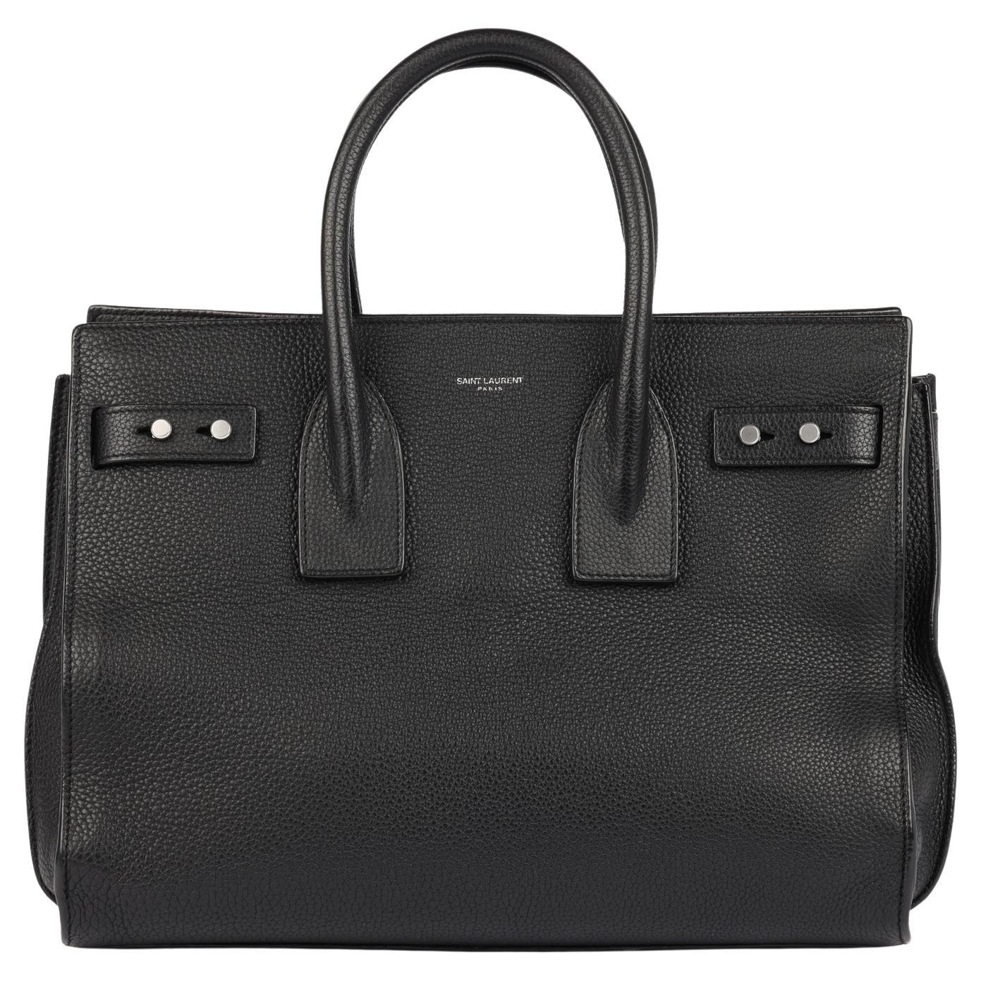 Saint Laurent Black Grained Calfskin Leather Souple Small Sac De Jour