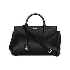 Saint Laurent Black Grained Calfskin Small Cabas Rive Gauche Tote Bag rt $1, 990