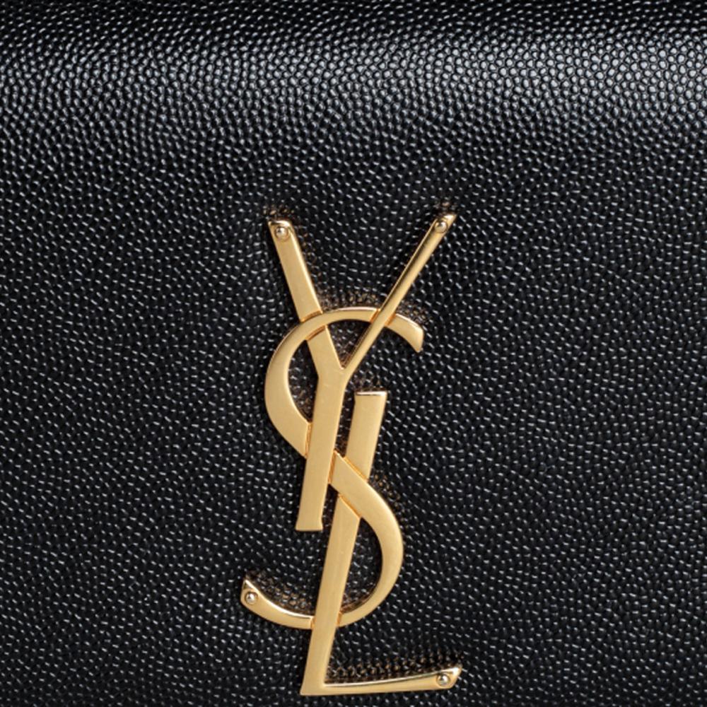 Saint Laurent Black Grained Leather Kate Monogram Clutch 6