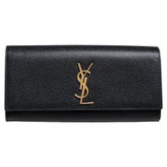 Saint Laurent Black Grained Leather Kate Monogram Clutch