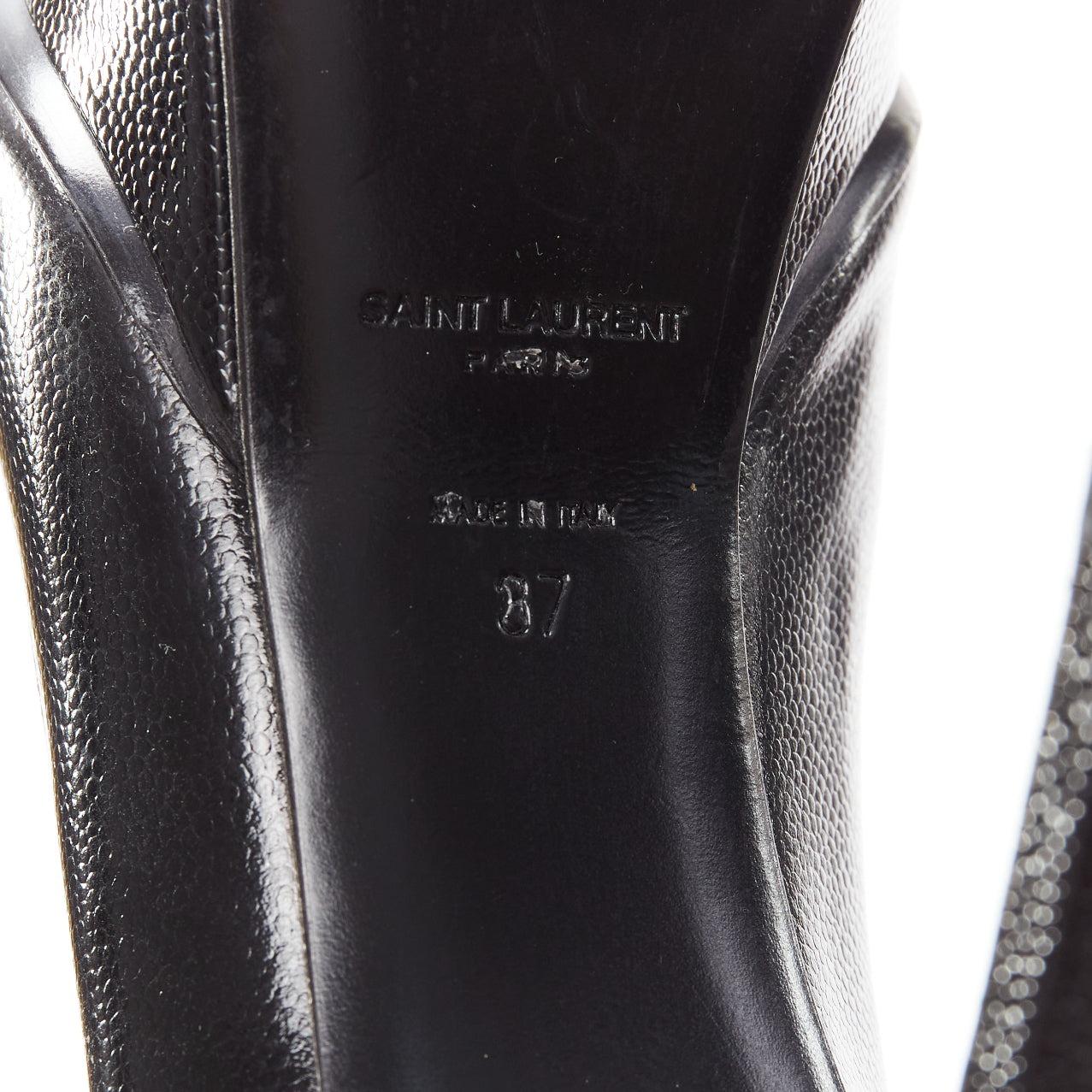 SAINT LAURENT black grained leather point toe platform pumps EU37 For Sale 6
