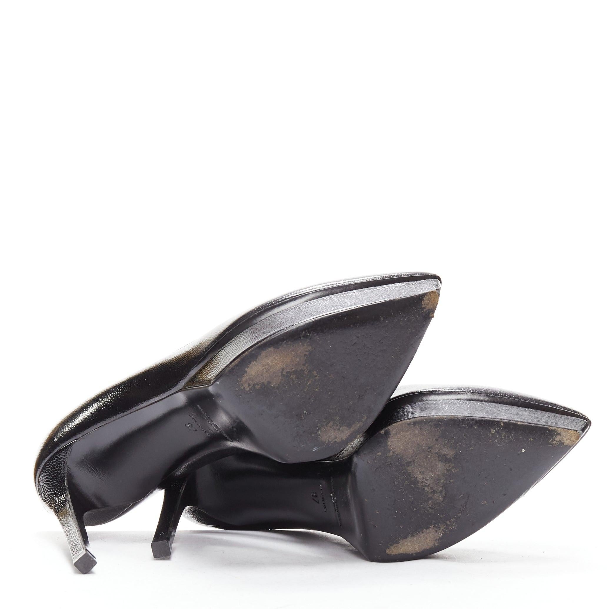 SAINT LAURENT black grained leather point toe platform pumps EU37 7