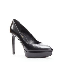 SAINT LAURENT black grained leather point toe platform pumps EU37