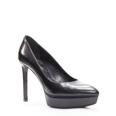 SAINT LAURENT black grained leather point toe platform pumps EU37