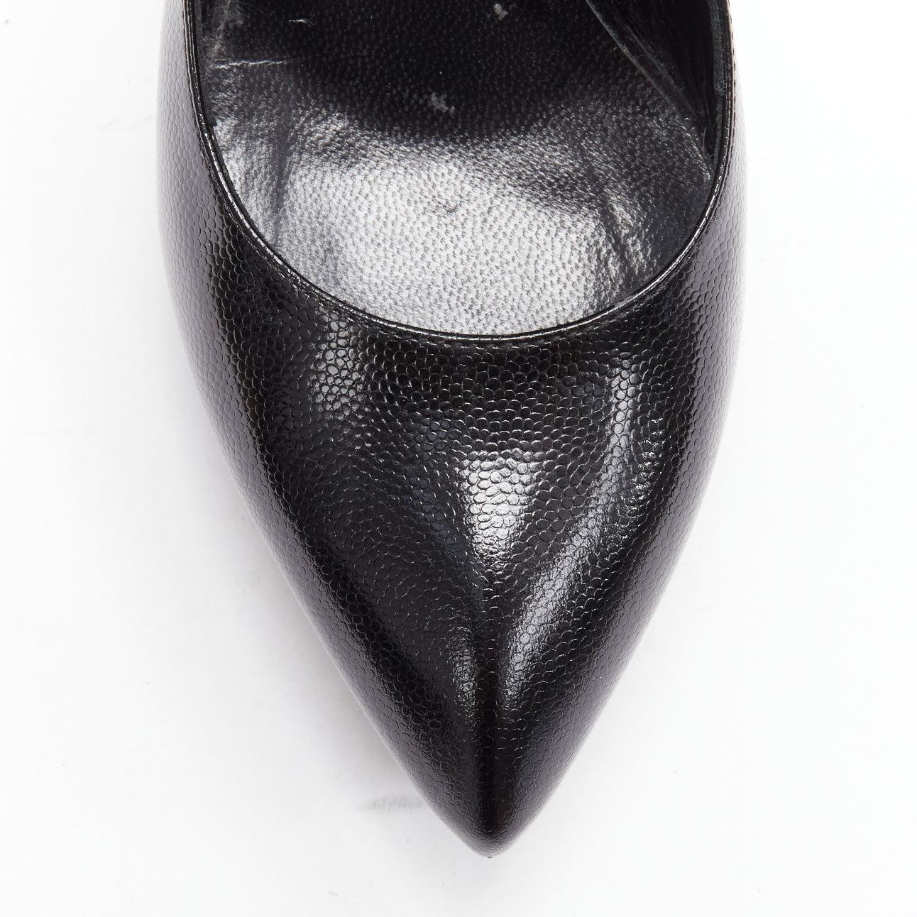 SAINT LAURENT black grained leather point toe platform pumps EU37 For Sale 2
