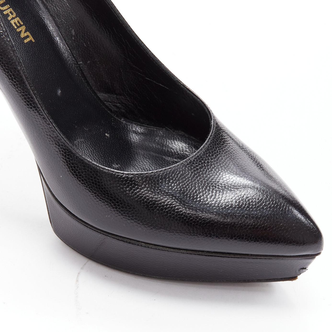 SAINT LAURENT black grained leather point toe platform pumps EU37 For Sale 3