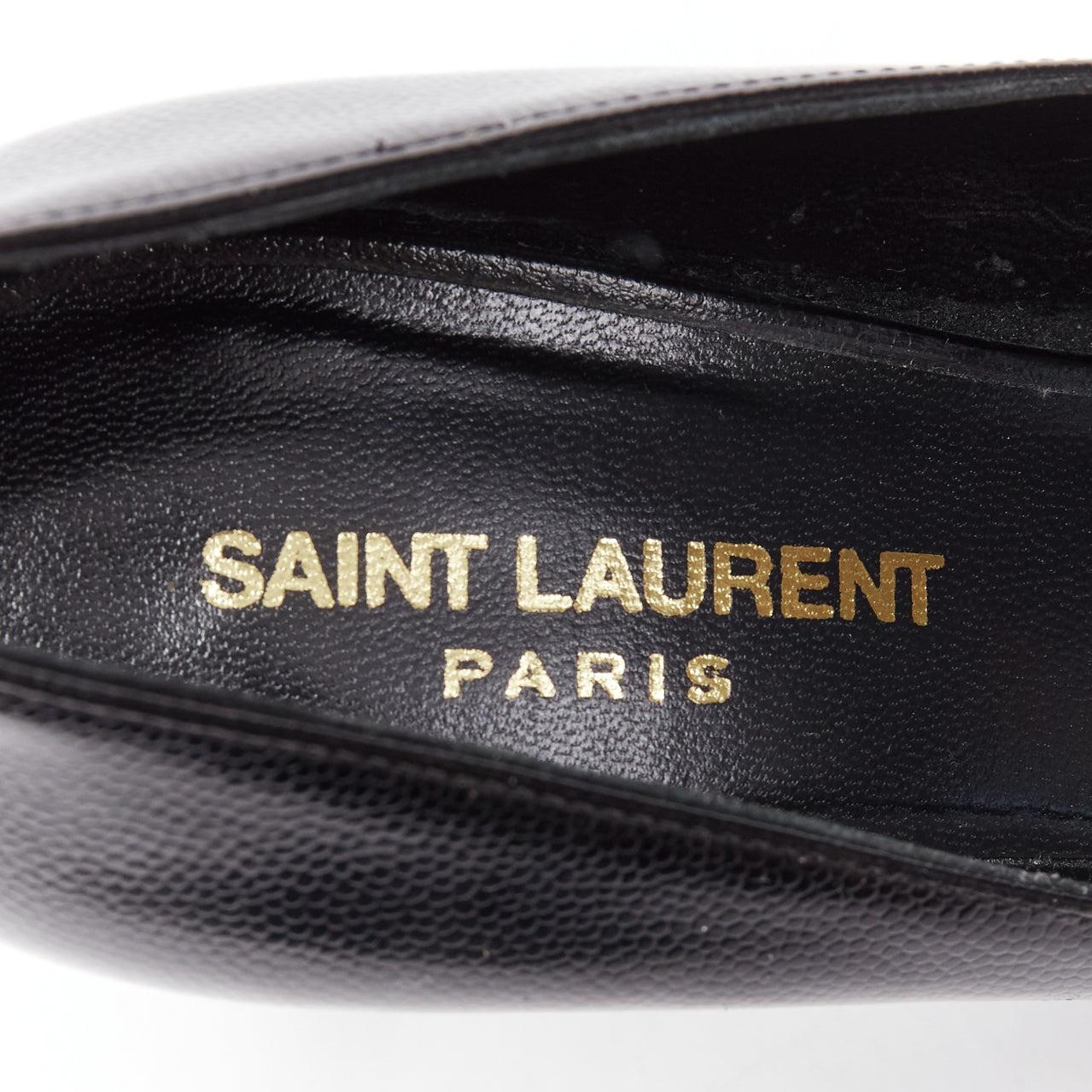 SAINT LAURENT black grained leather point toe platform pumps EU37 For Sale 5