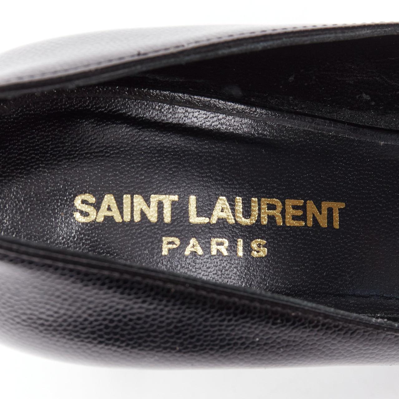 SAINT LAURENT black grained leather point toe platform pumps EU37 5