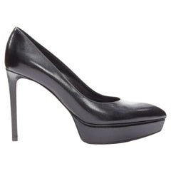 SAINT LAURENT black grained leather point toe platform pumps EU37