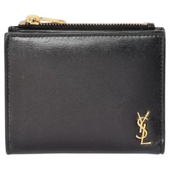 Saint Laurent Black Grained Leather TIny Cassandre Bi-fold ID Wallet