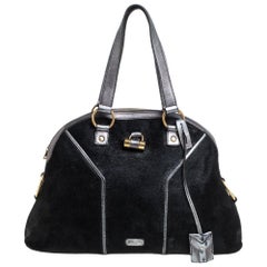 Saint Laurent Black/Grey Calfhair and Leather Large Muse Bag