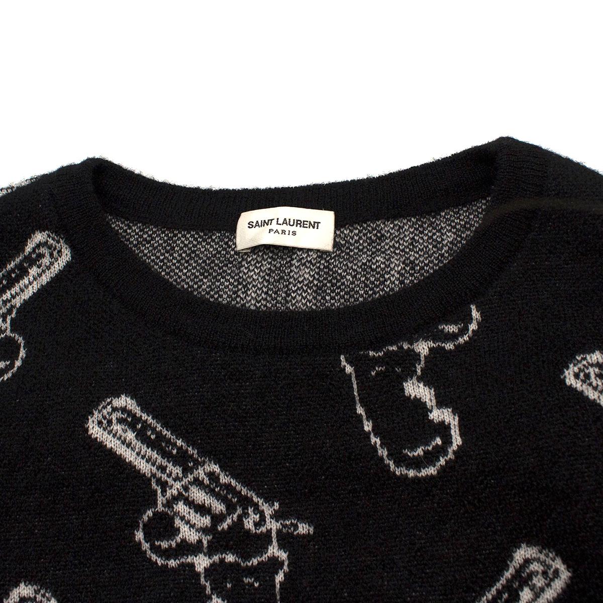 Saint Laurent Black Gun Pop Jacquard Wool-blend Knit Sweater SIZE S In Excellent Condition In London, GB