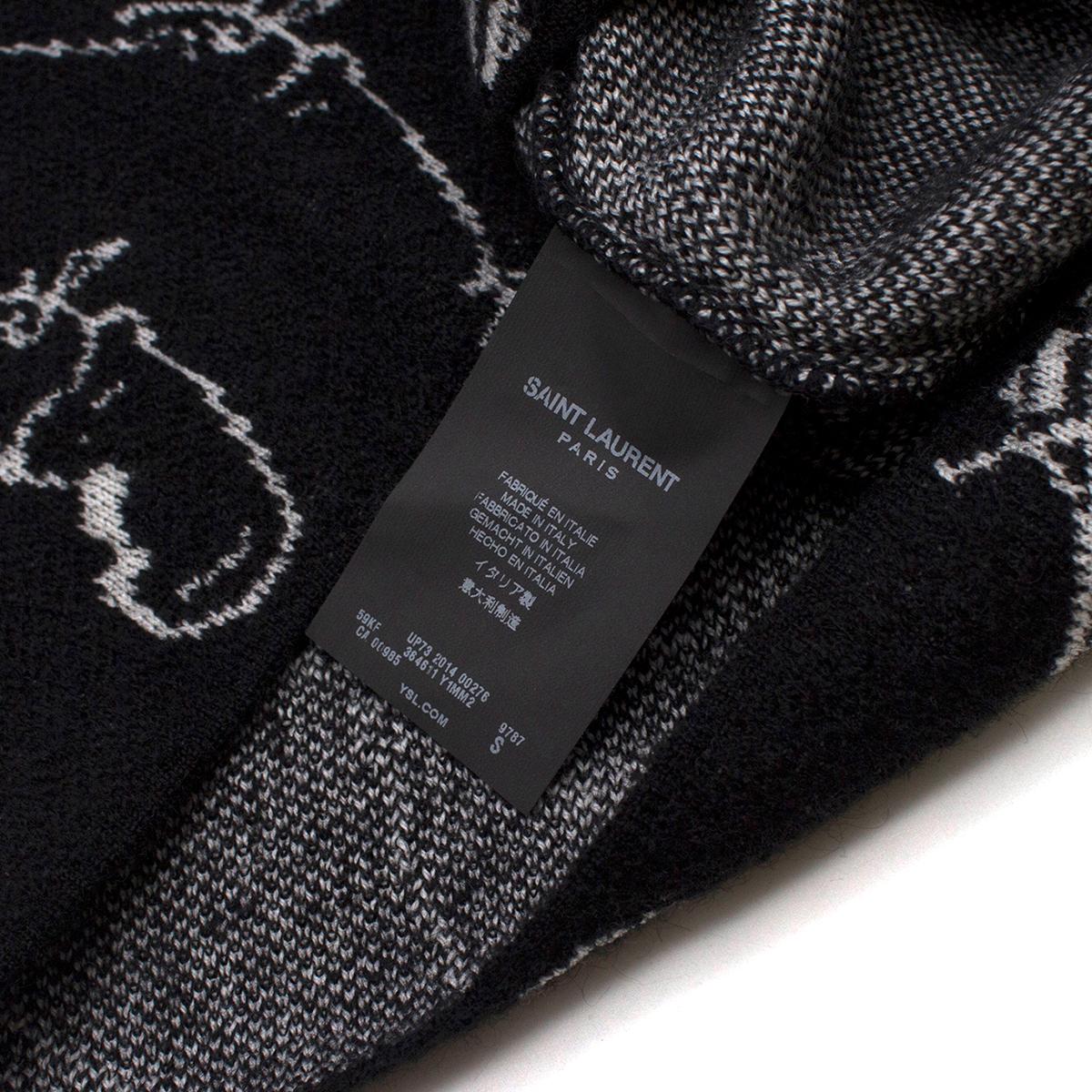 Saint Laurent Black Gun Pop Jacquard Wool-blend Knit Sweater SIZE S 2