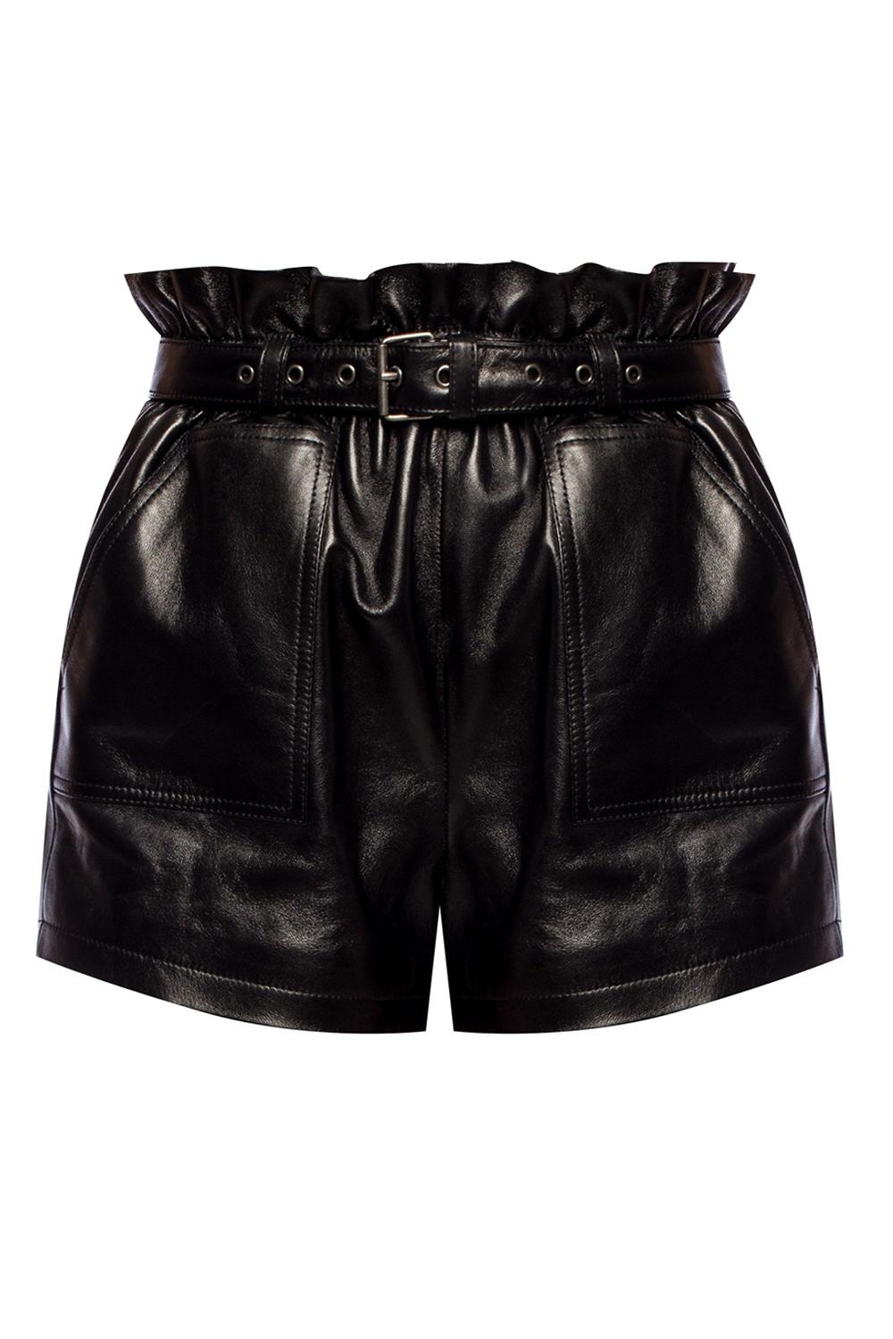 Saint Laurent Black High Waisted Belted Leather Shorts

These black Saint Laurent high waist leather shorts feature an elasticated waistband, buckled belt, front pockets and smooth lining. An elevated, classic piece for your inner rockstar. Brand