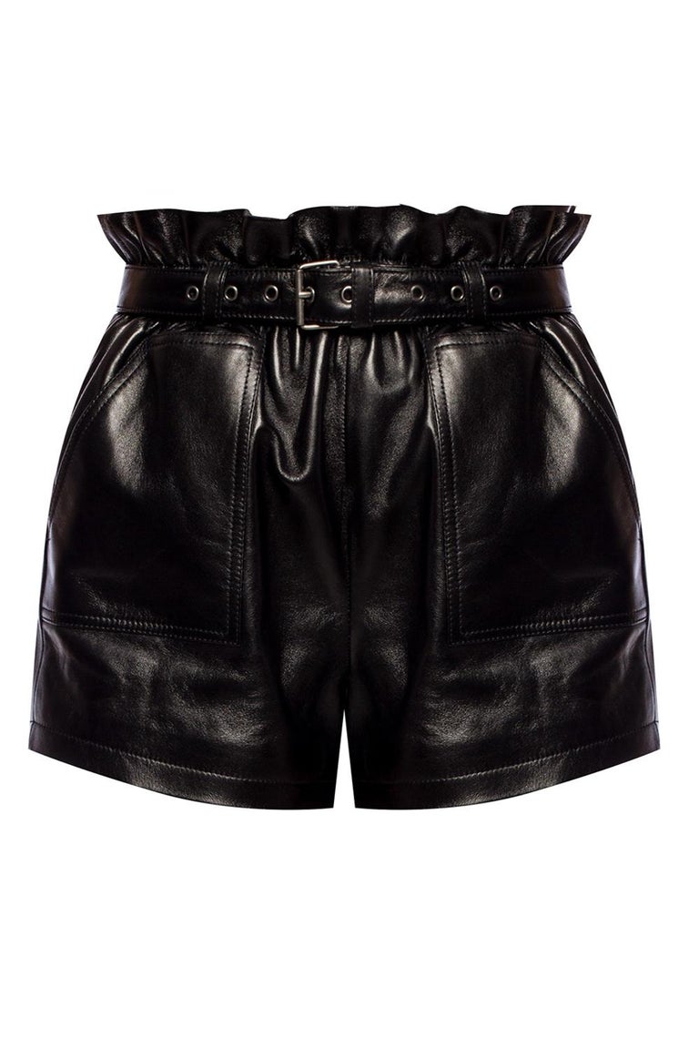 Saint Laurent Black High Waisted Belted Leather Shorts Size 36 For Sale ...