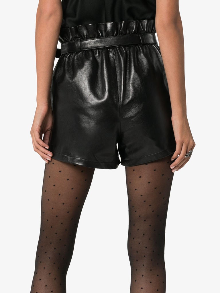 Saint Laurent Black High Waisted Belted Leather Shorts Size 36